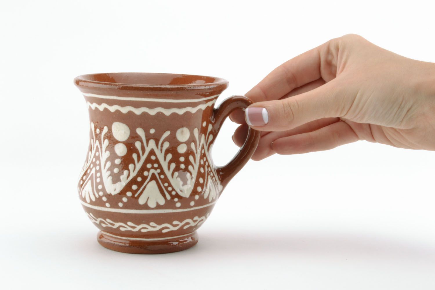 8 oz glazed ceramic cup in terracotta and white color with handle photo 2