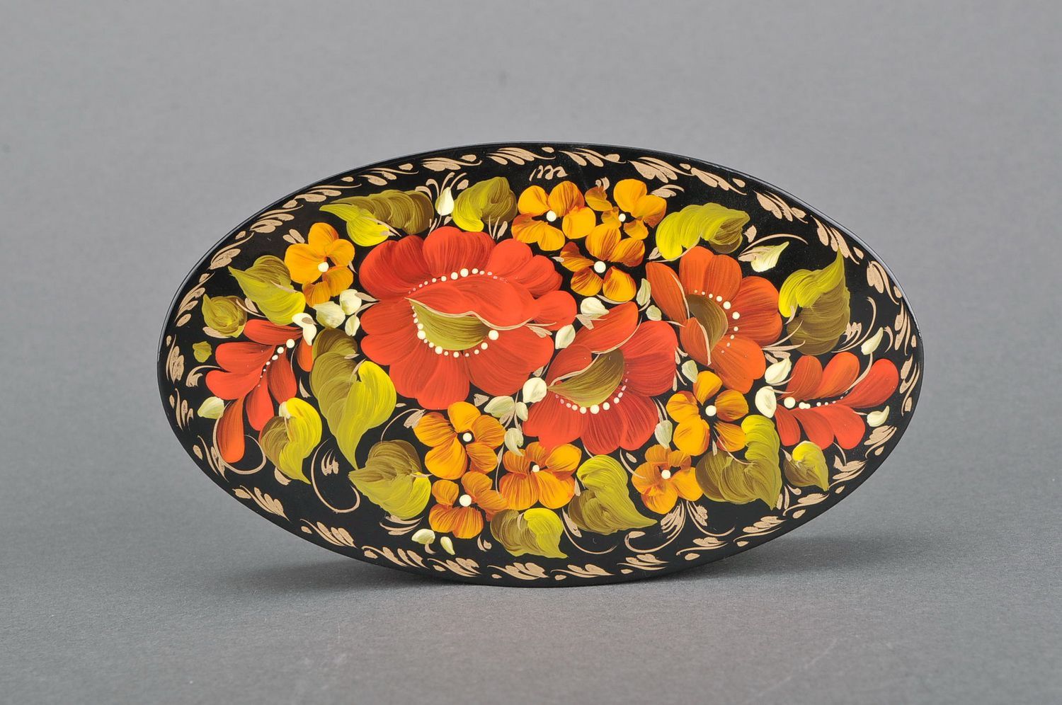 Oval wooden box with floral pattern  photo 3