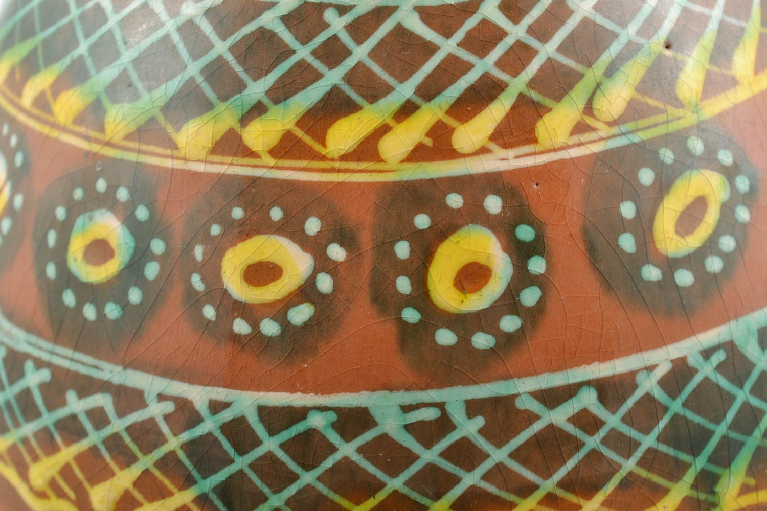 Vase haut décoratif en argile peint à motif ethnique marron fait main original photo 2