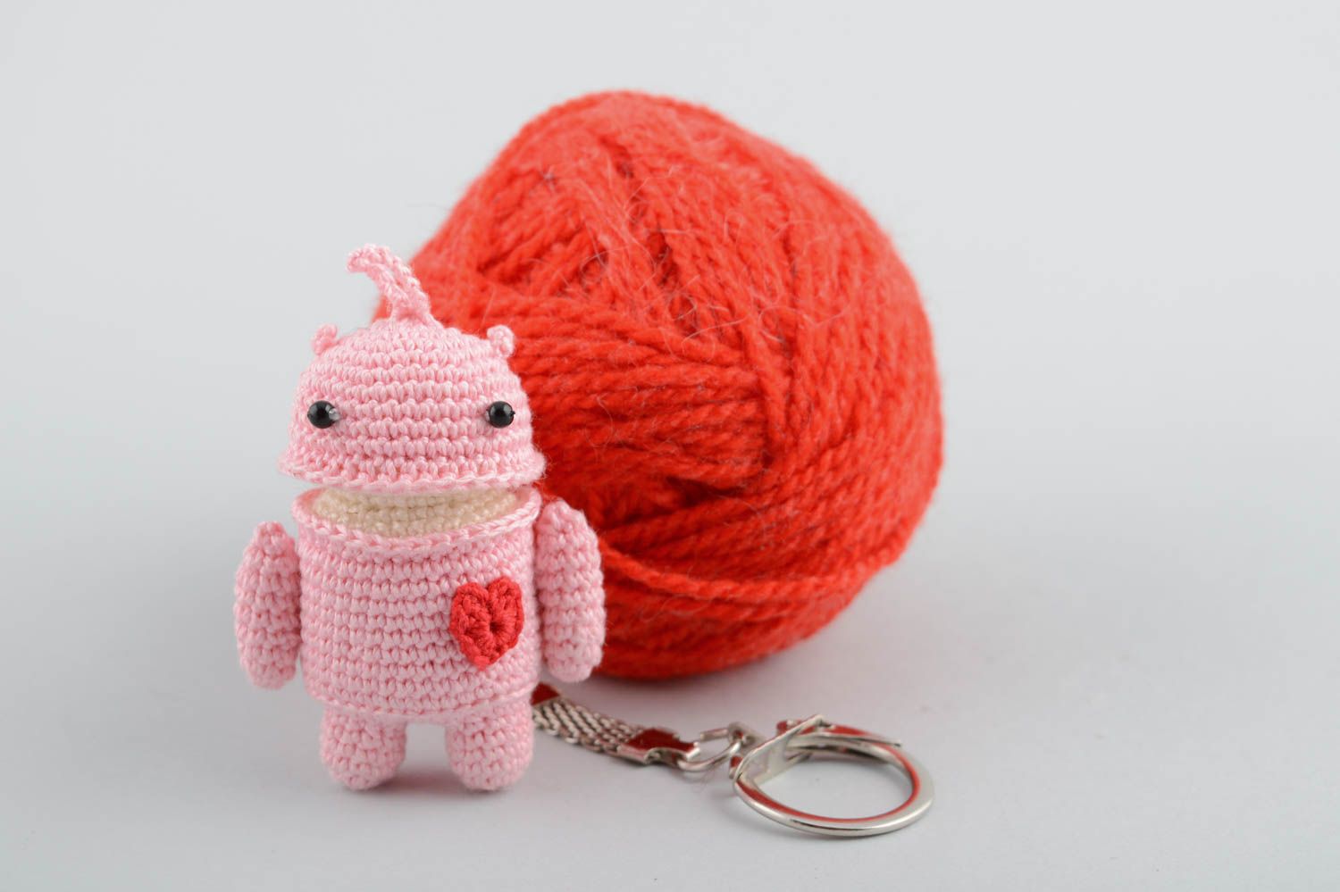 Soft toy keychain pink small handmade crocheted decorative present for friend photo 4