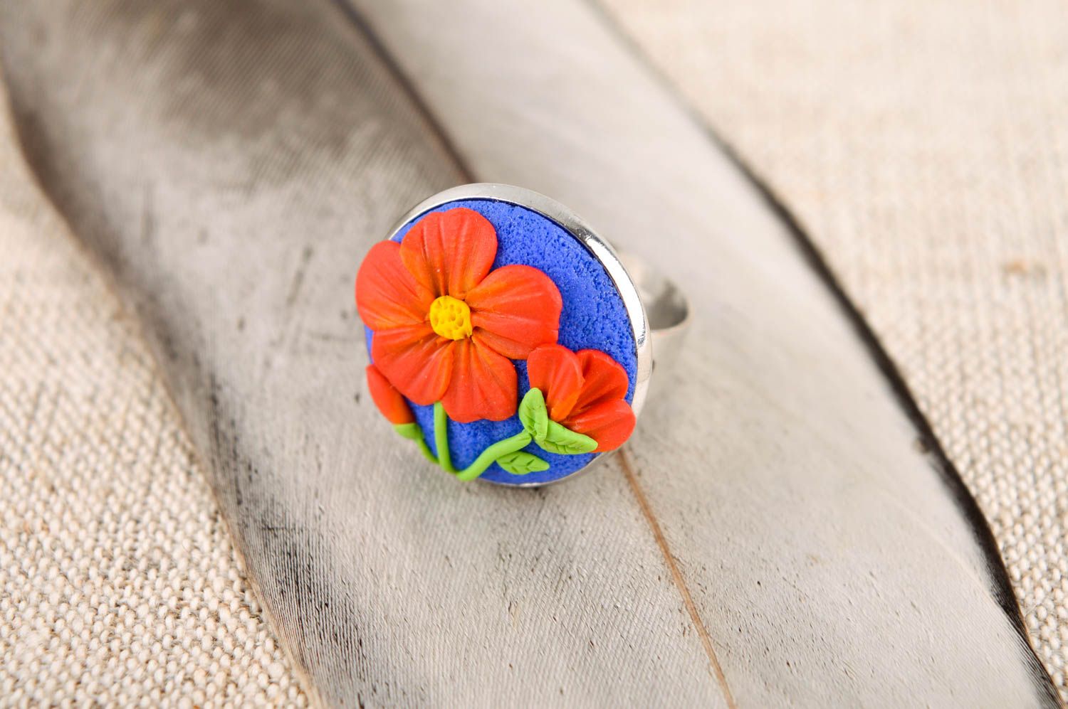 Handmade polymer clay ring plastic ring flower ring present for girls nice ring photo 1