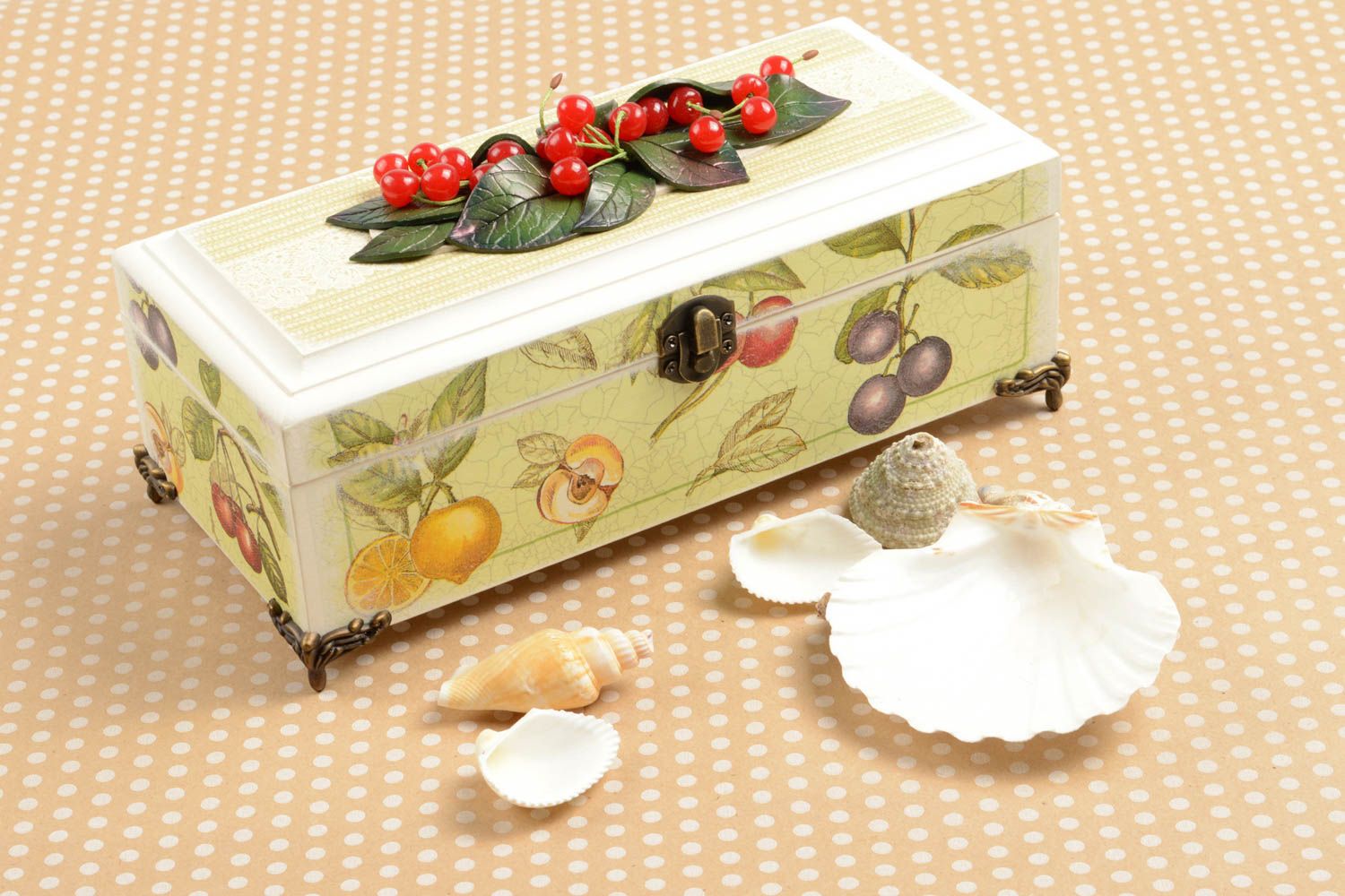 Boîte à bijoux en bois faite main peinte serviettage Cadeau pour femme photo 1