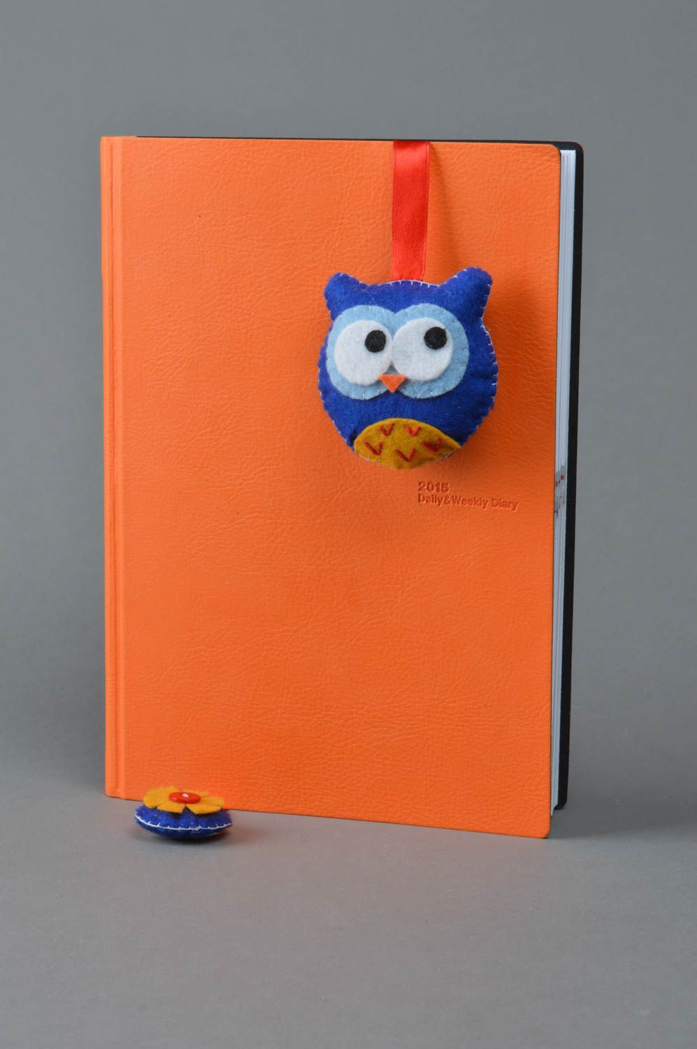 Unusual blue handmade designer felt fabric soft bookmark Owl photo 2