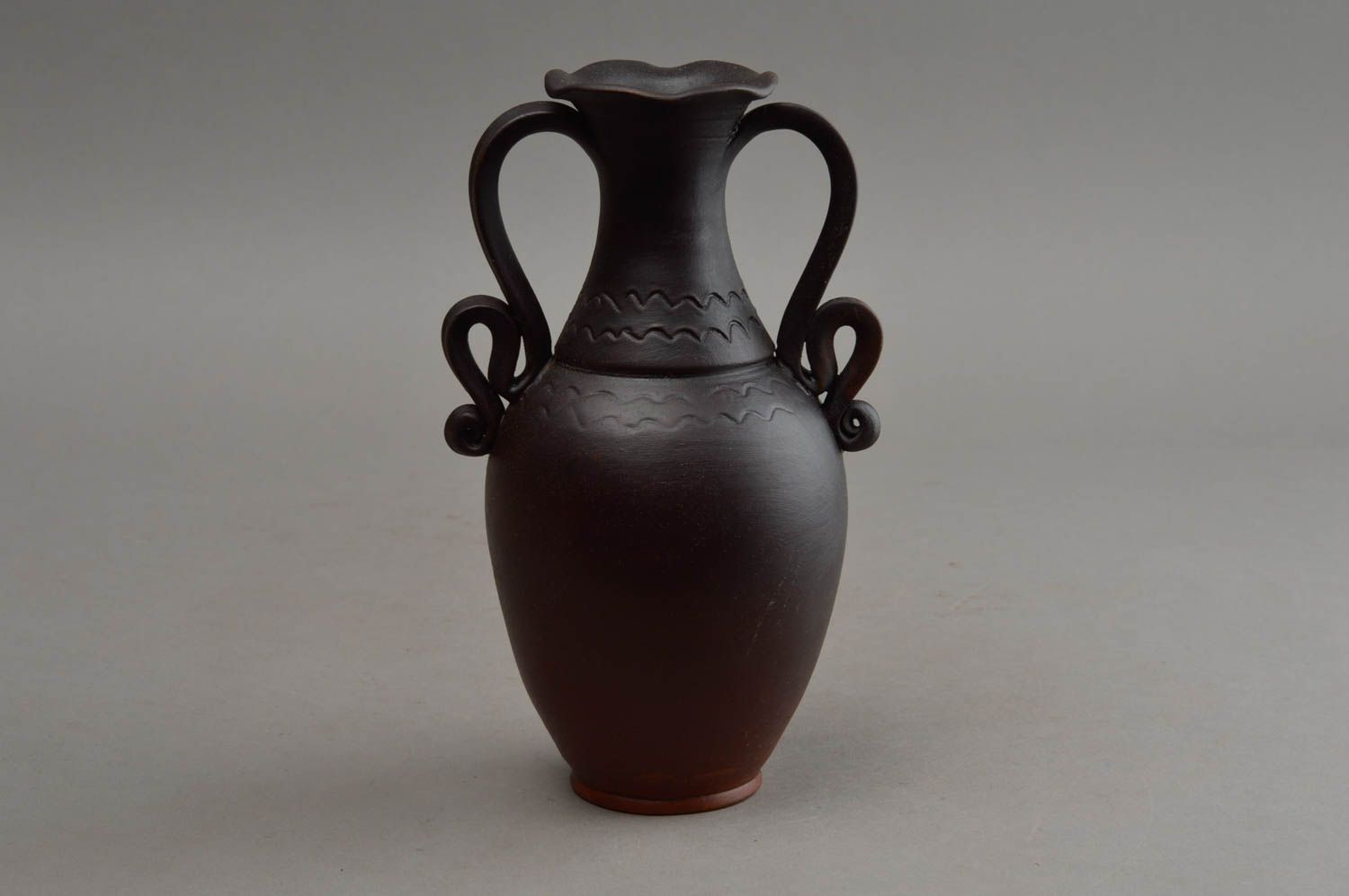 Brown two handles 8 inches ceramic vase in the shape of Greek amphora 1 lb photo 7