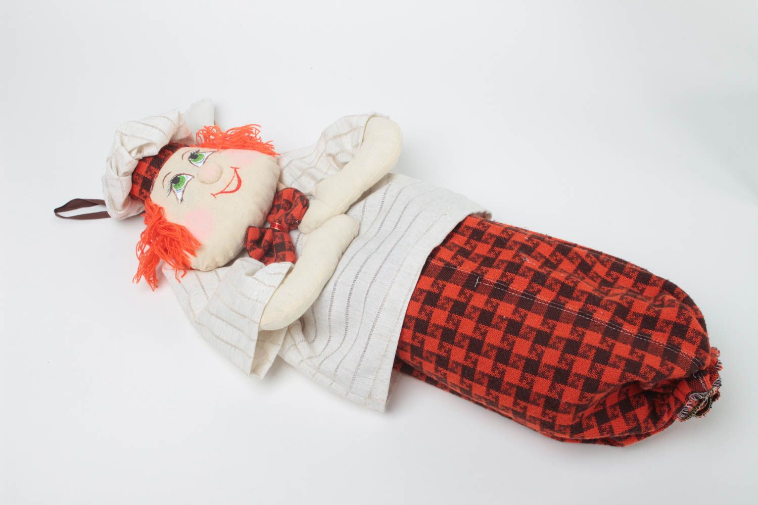 Забавная пакетница из ткани сшитая в виде куклы Повар для декора ручная работа фото 2