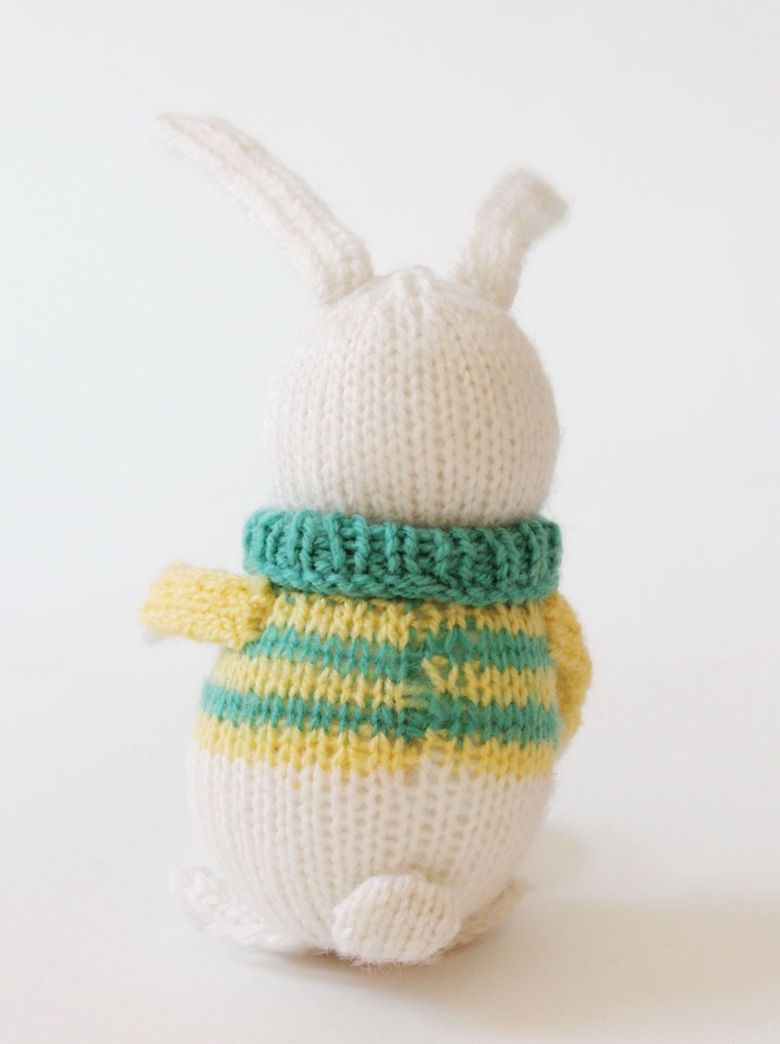 Knitted toy Baby rabbit in yellow-green sweater photo 2