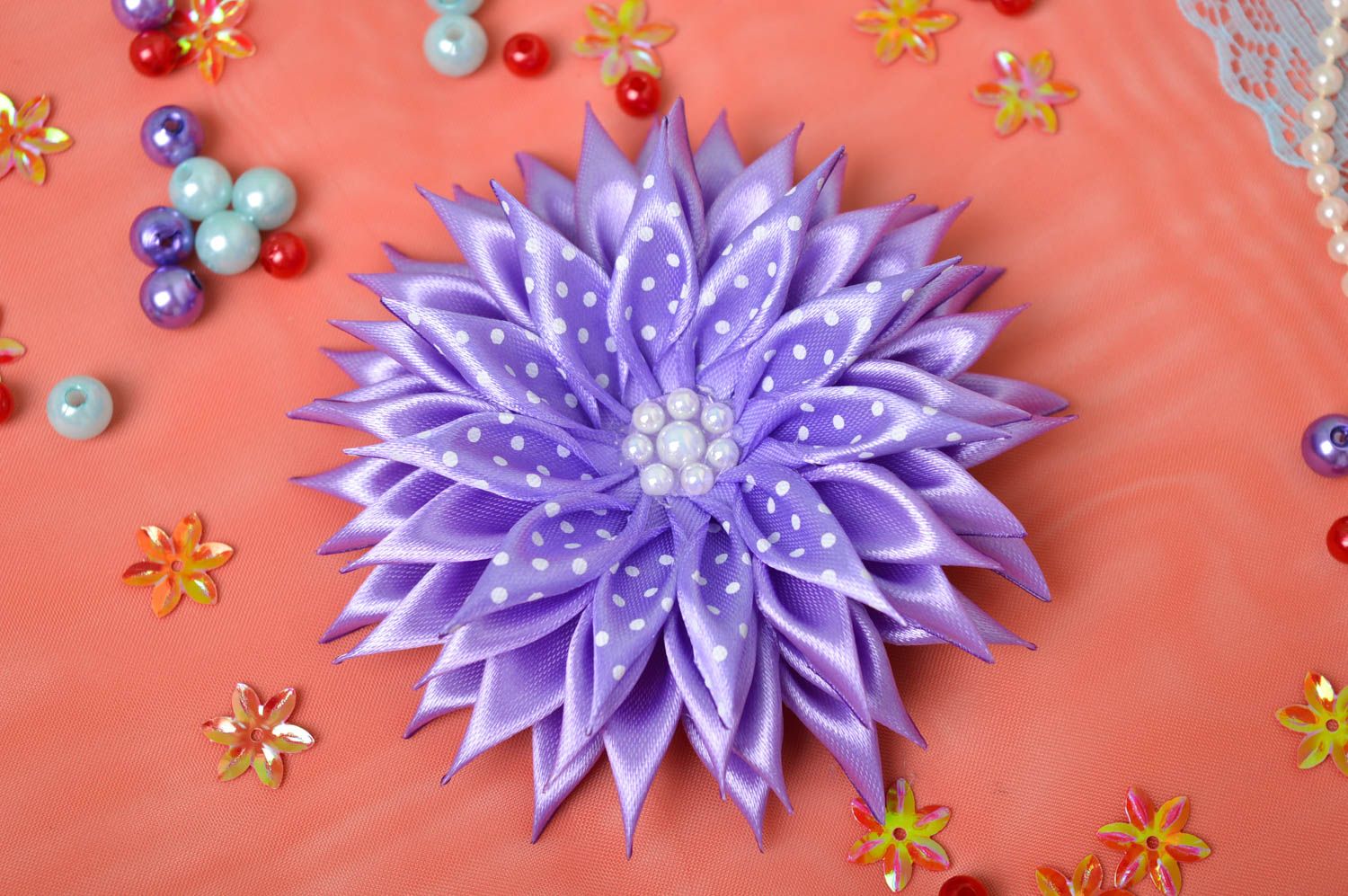 Handmade lila Haarspange Blume Damen Modeschmuck Accessoire für Haare stilvoll foto 1