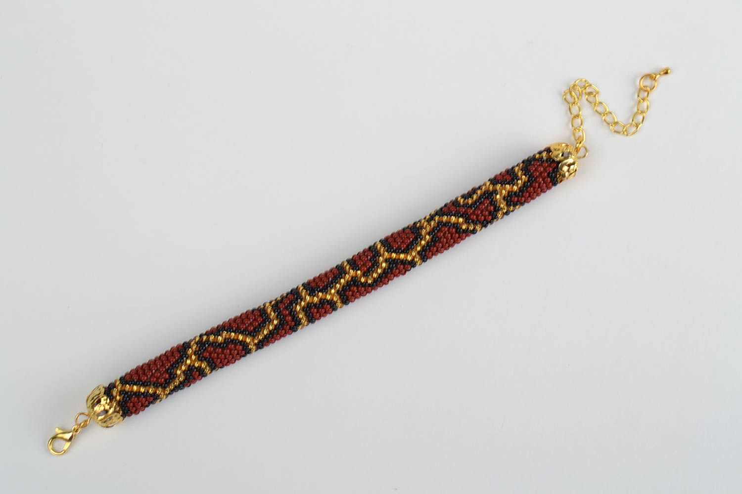 Corded beaded handmade crocheted bracelet with an animal print Python photo 3