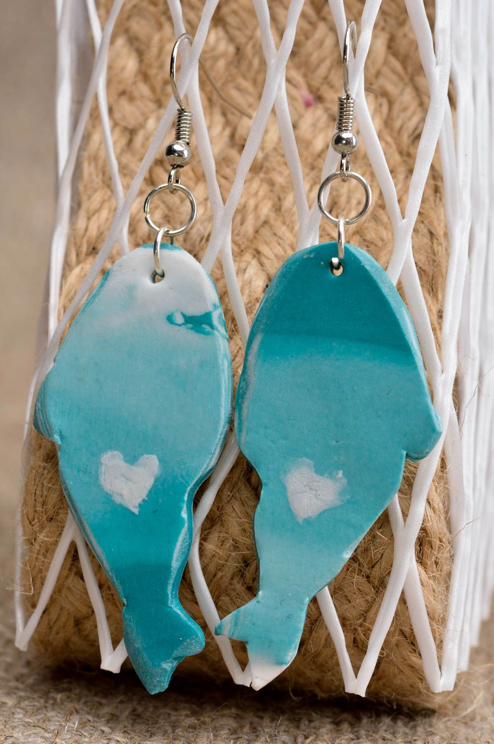 Blaue Schmuck Ohrringe handmade Polymer Schmuck Accessoire für Frauen Fische foto 1