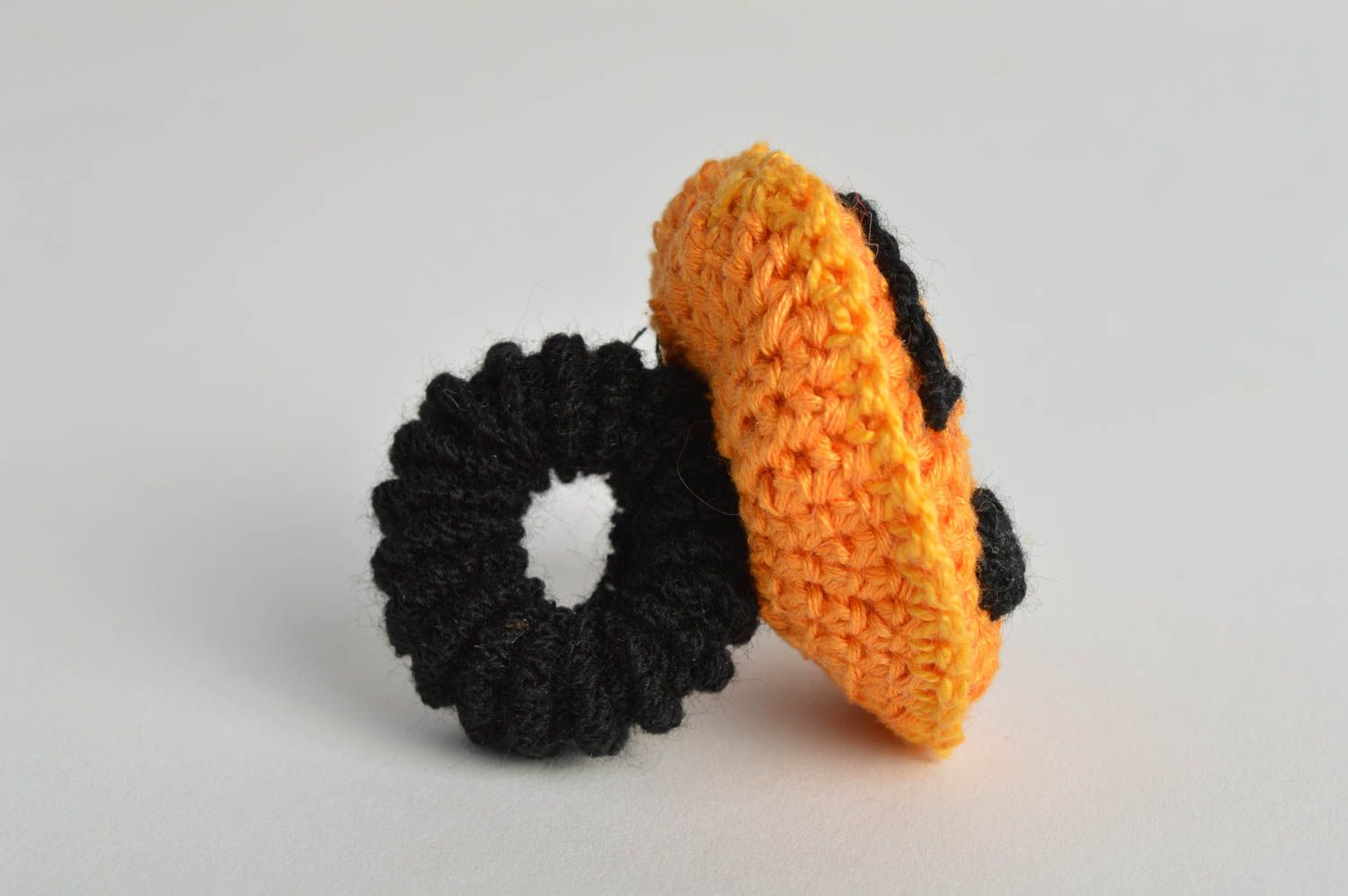 Black and yellow small handmade designer crochet smiley scrunchy for children photo 3