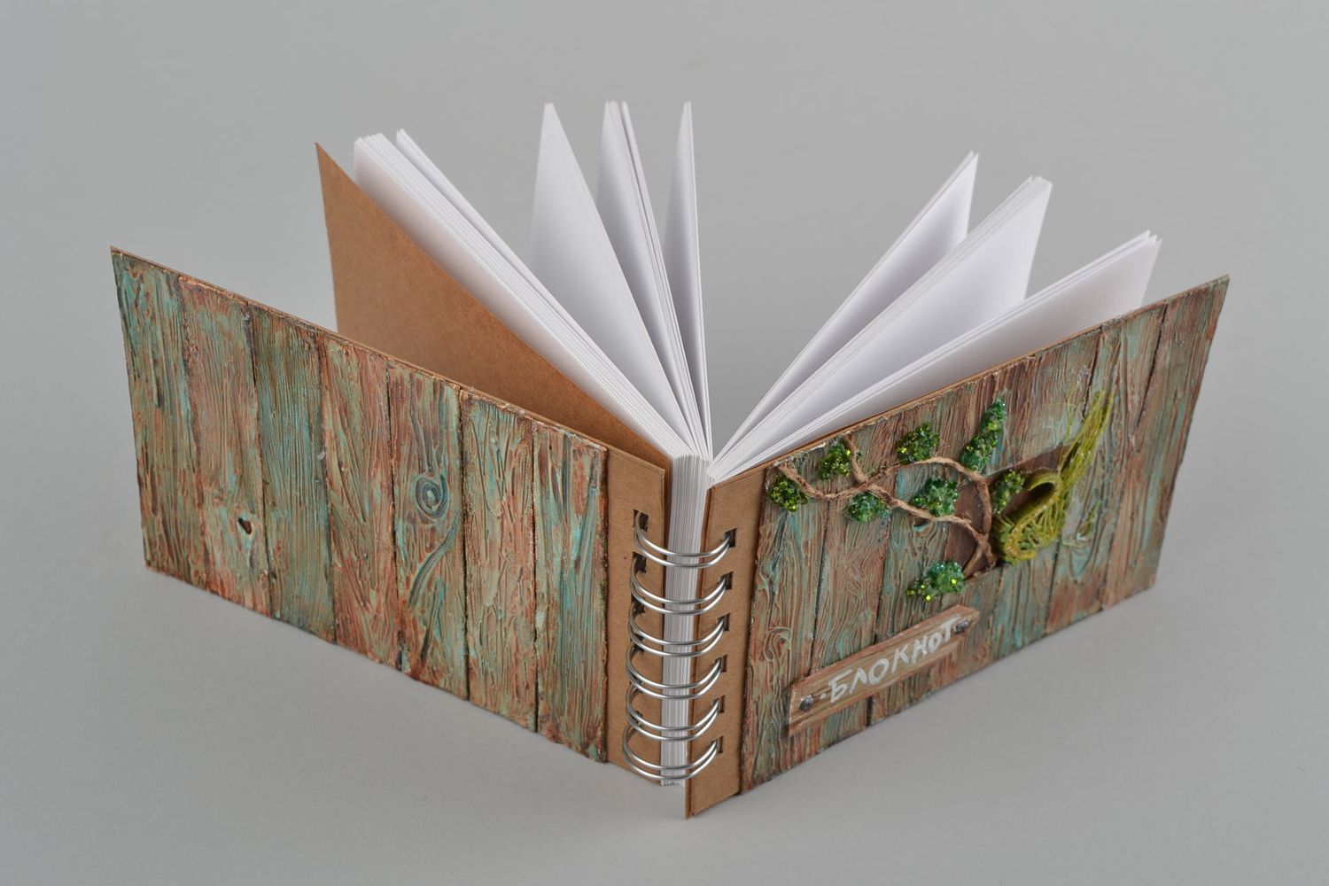 Beautiful handcrafted notebook with spring 90 sheets with cardboard cover photo 4