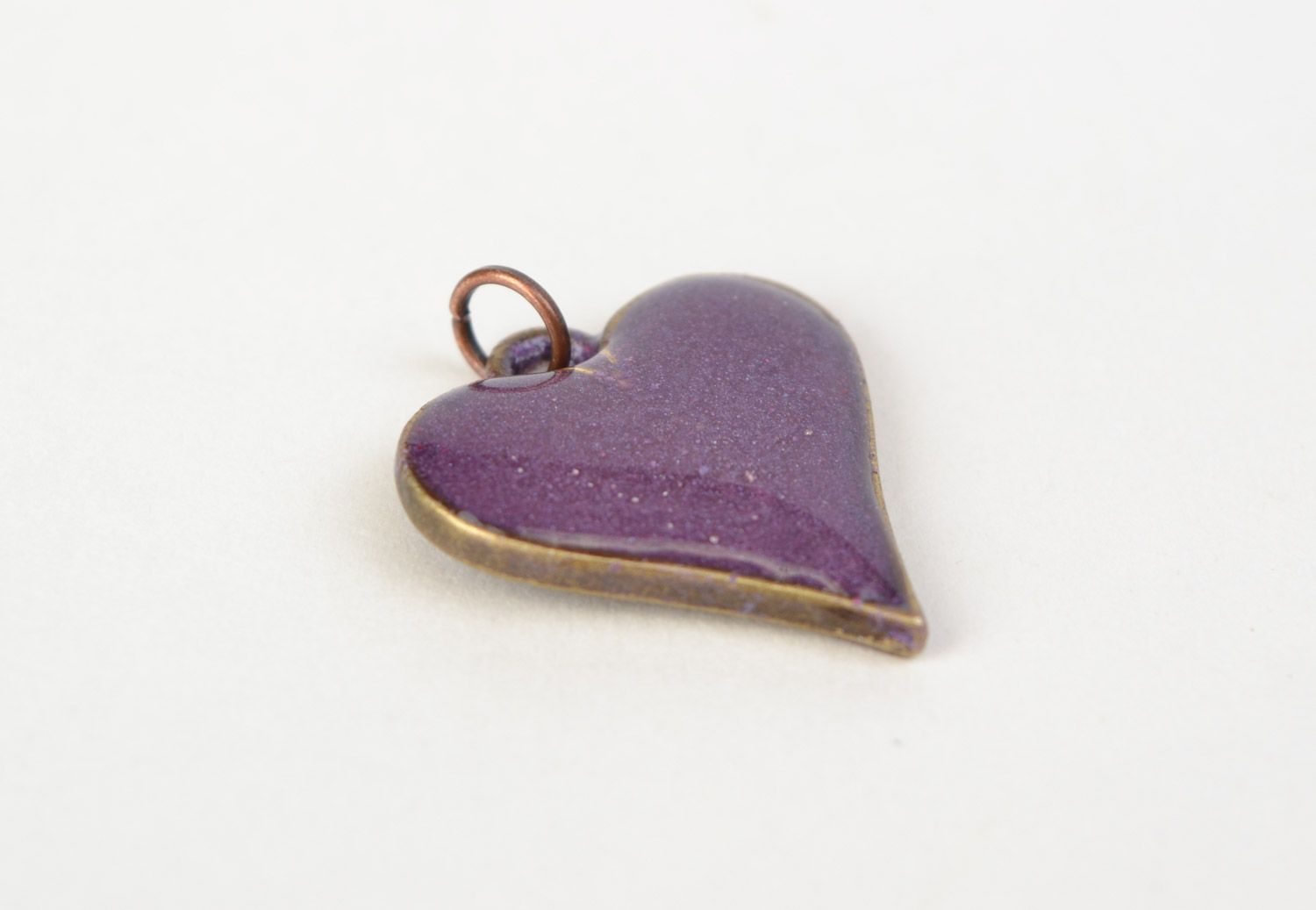 Handmade small volume heart-shaped pendant of violet color with 3D glaze photo 3