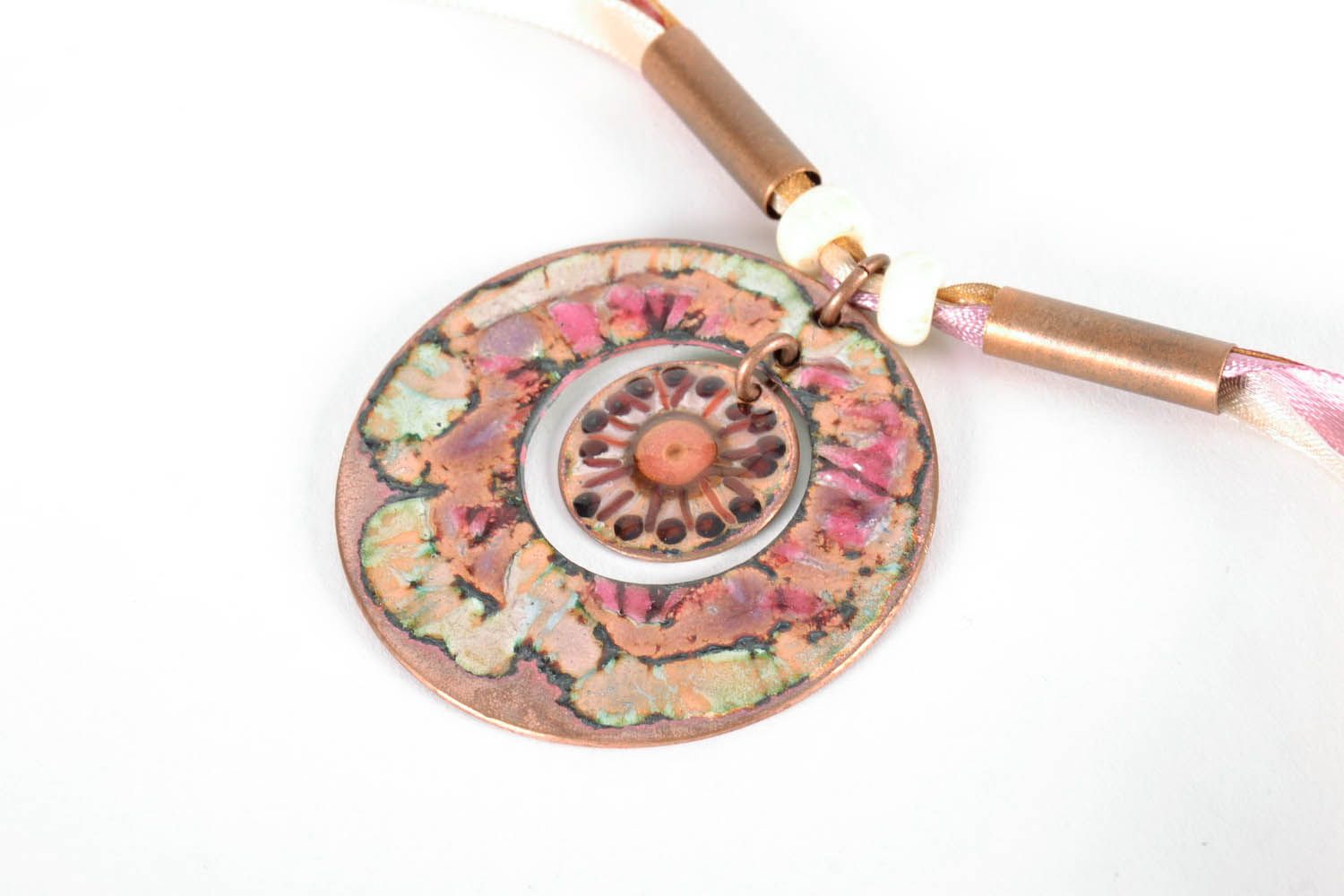 Copper pendant with hot enamel technique Flower photo 1