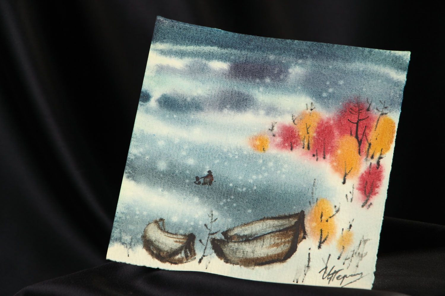 Cuadro pintado a mano  “El invierno temprano” foto 5