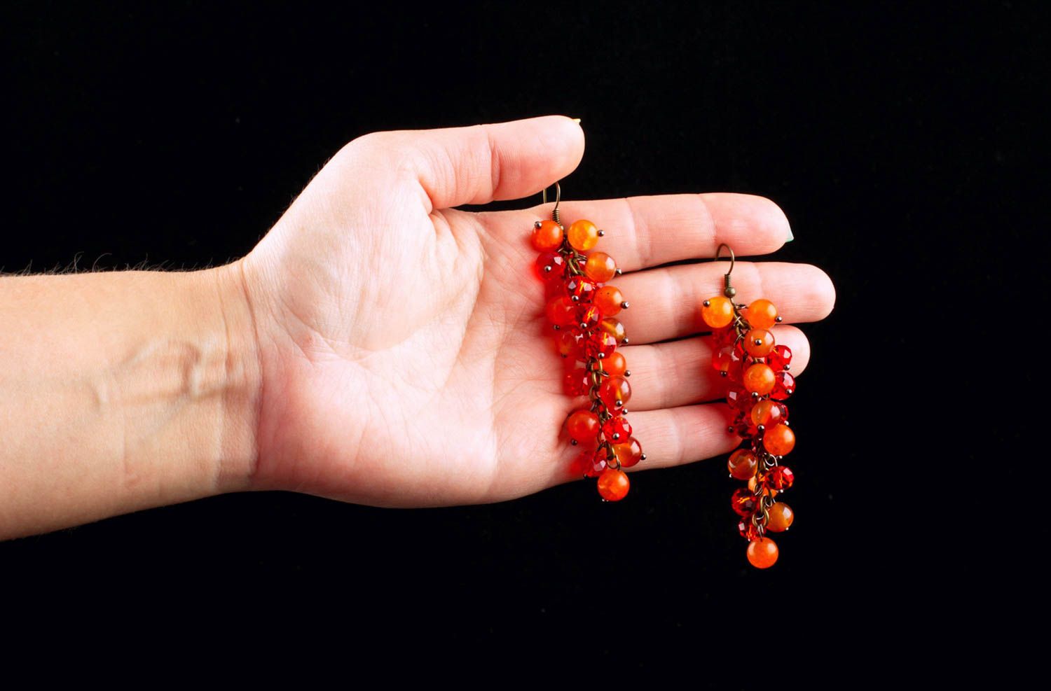 Boucles d'oreilles breloques Bijou fait main perles cristal orange Cadeau femme photo 1