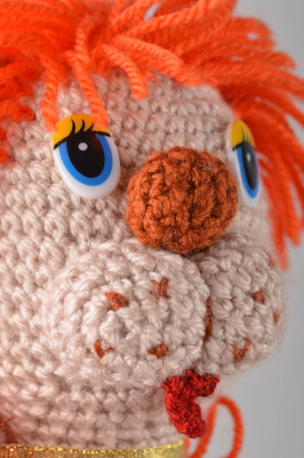 Jouet lion avec coeur Peluche faite main tricotée au crochet Cadeau enfant photo 4