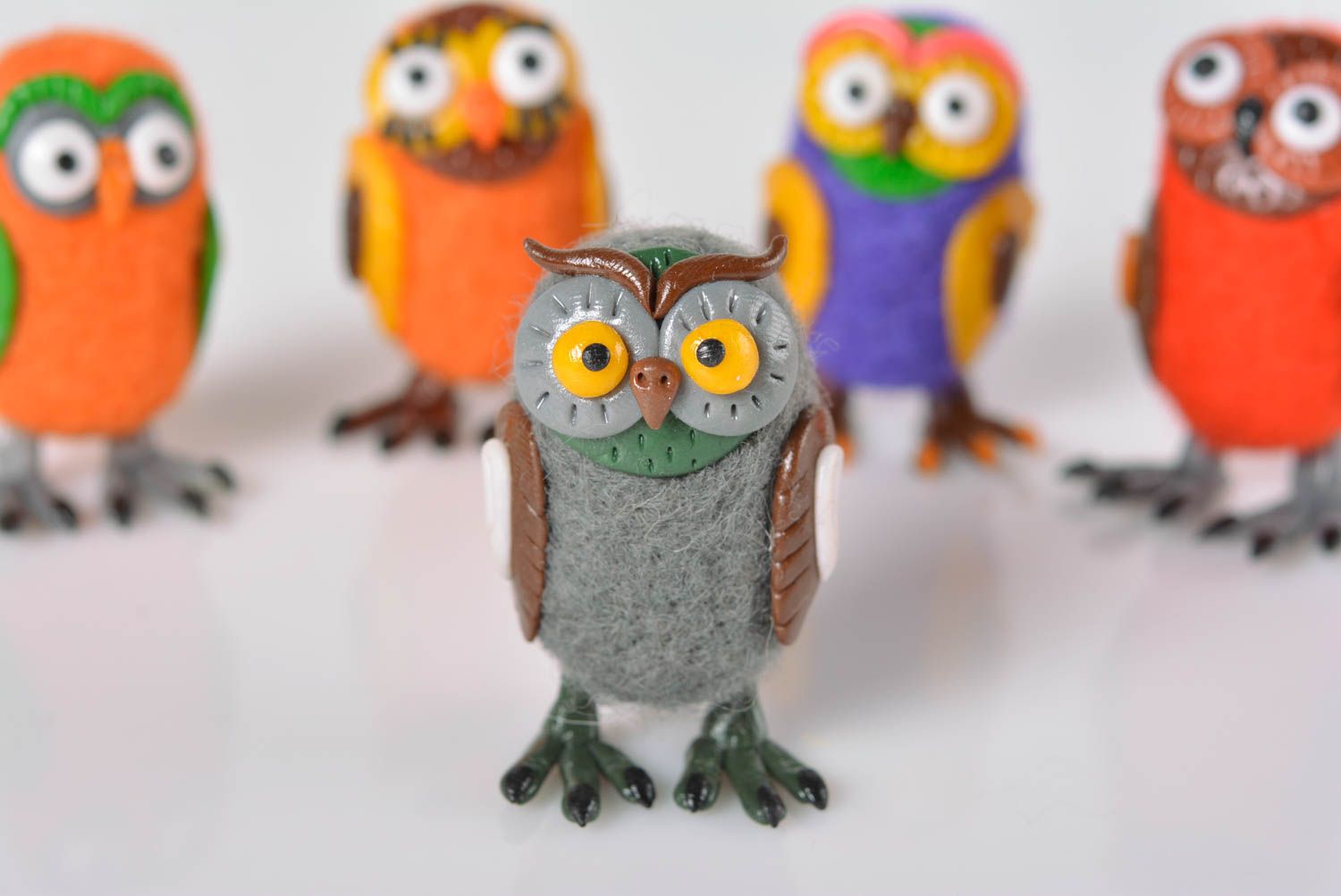 Woolen handmade grey owl unusual designer statuette cute tiny figurine photo 4
