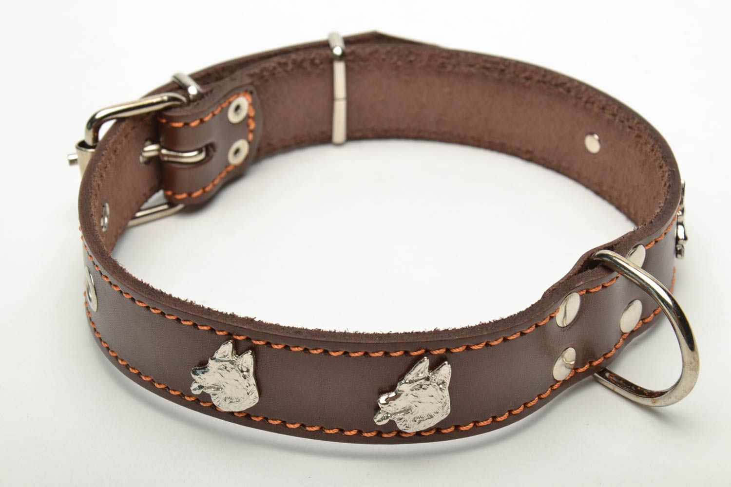 Brown genuine leather dog collar photo 4