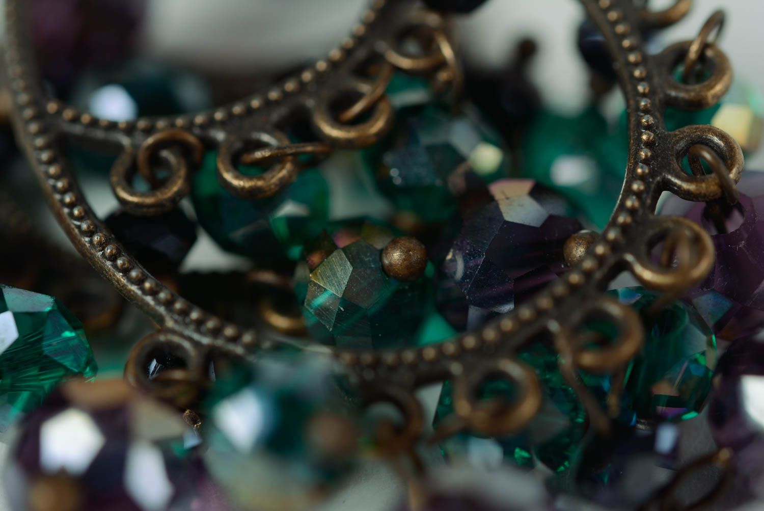 Beautiful green handmade designer crystal bead earrings on metal basis average size photo 2