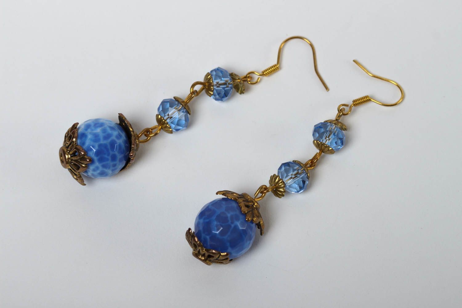 Handmade Perlen Ohrhänger Juwelier Modeschmuck Geschenk für Frauen Achat blau foto 1