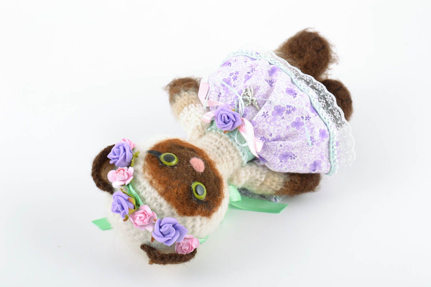 Kleines nettes Kuscheltier Katze handmade aus Wolle bunte für Kleinkinder foto 3