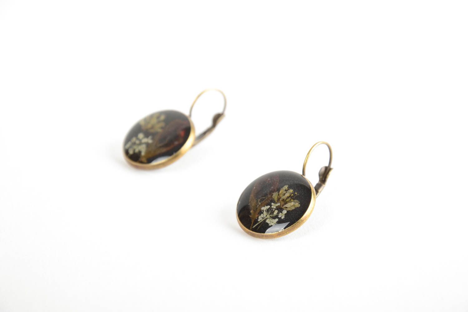 Original homemade round dark earrings with living plants inside photo 5