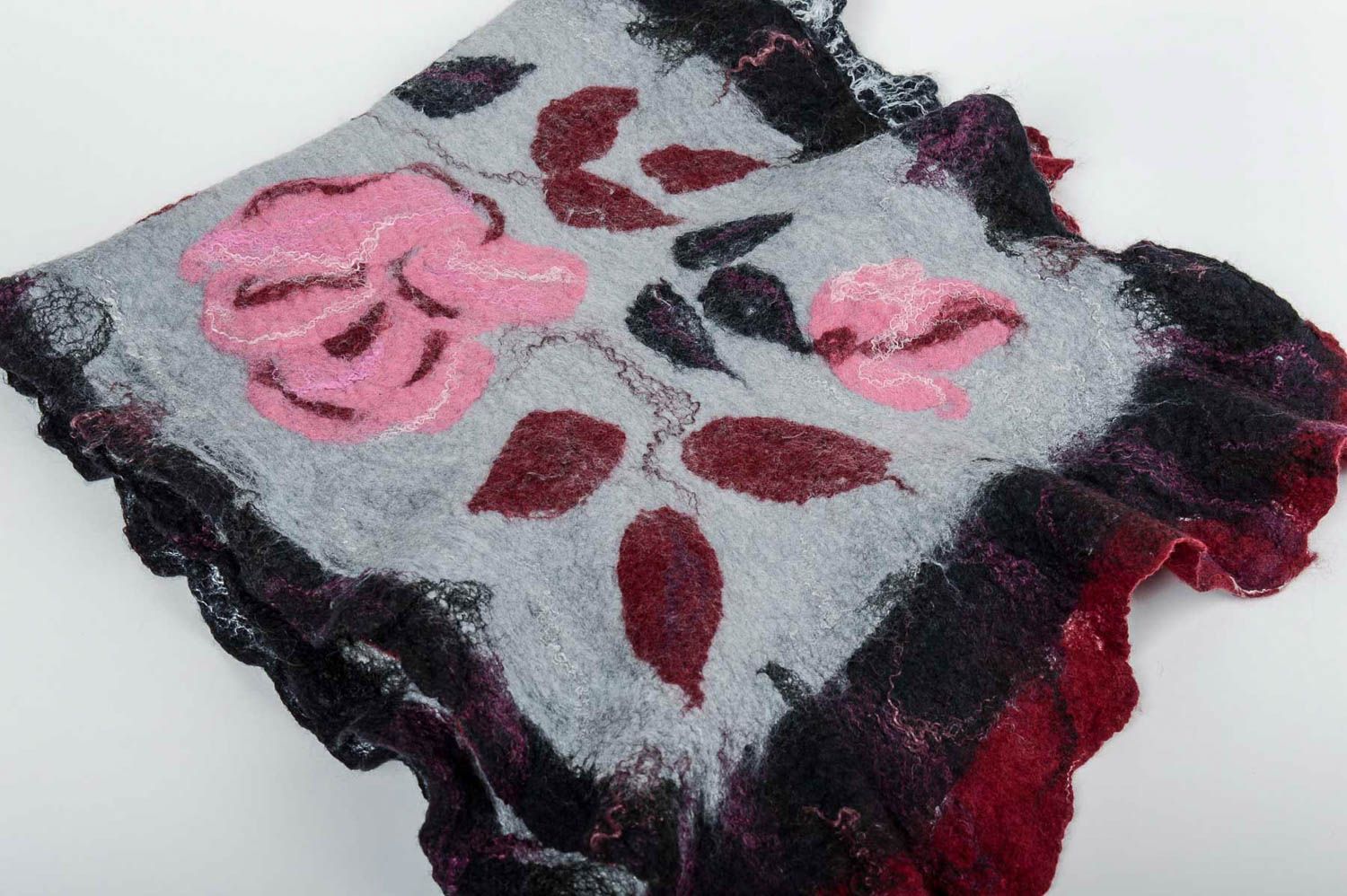 Écharpe femme large Châle fait main Idée cadeau en laine et soie à motif floral photo 3