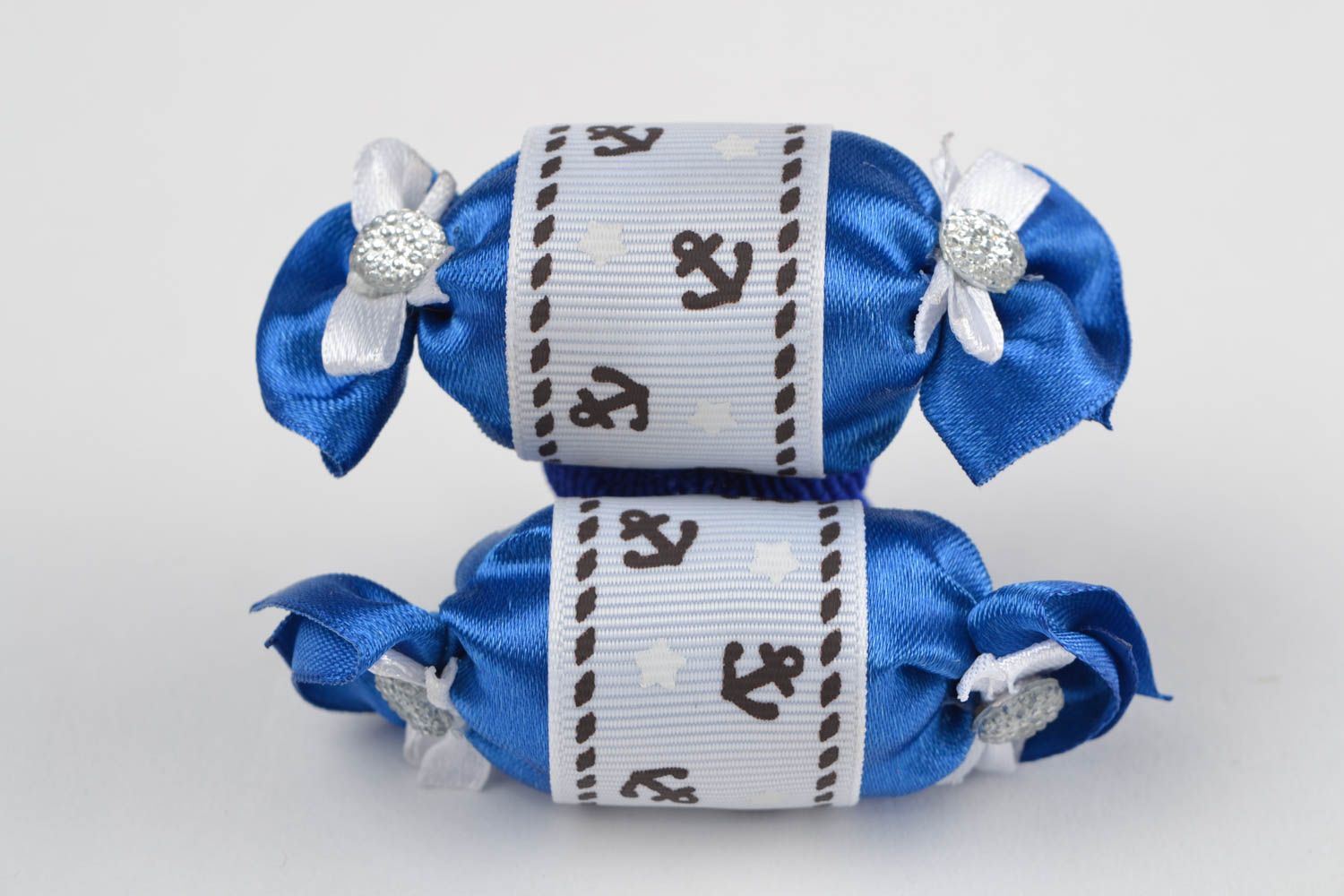 Beautiful children's handmade designer textile hair ties 2 pieces with anchors photo 3
