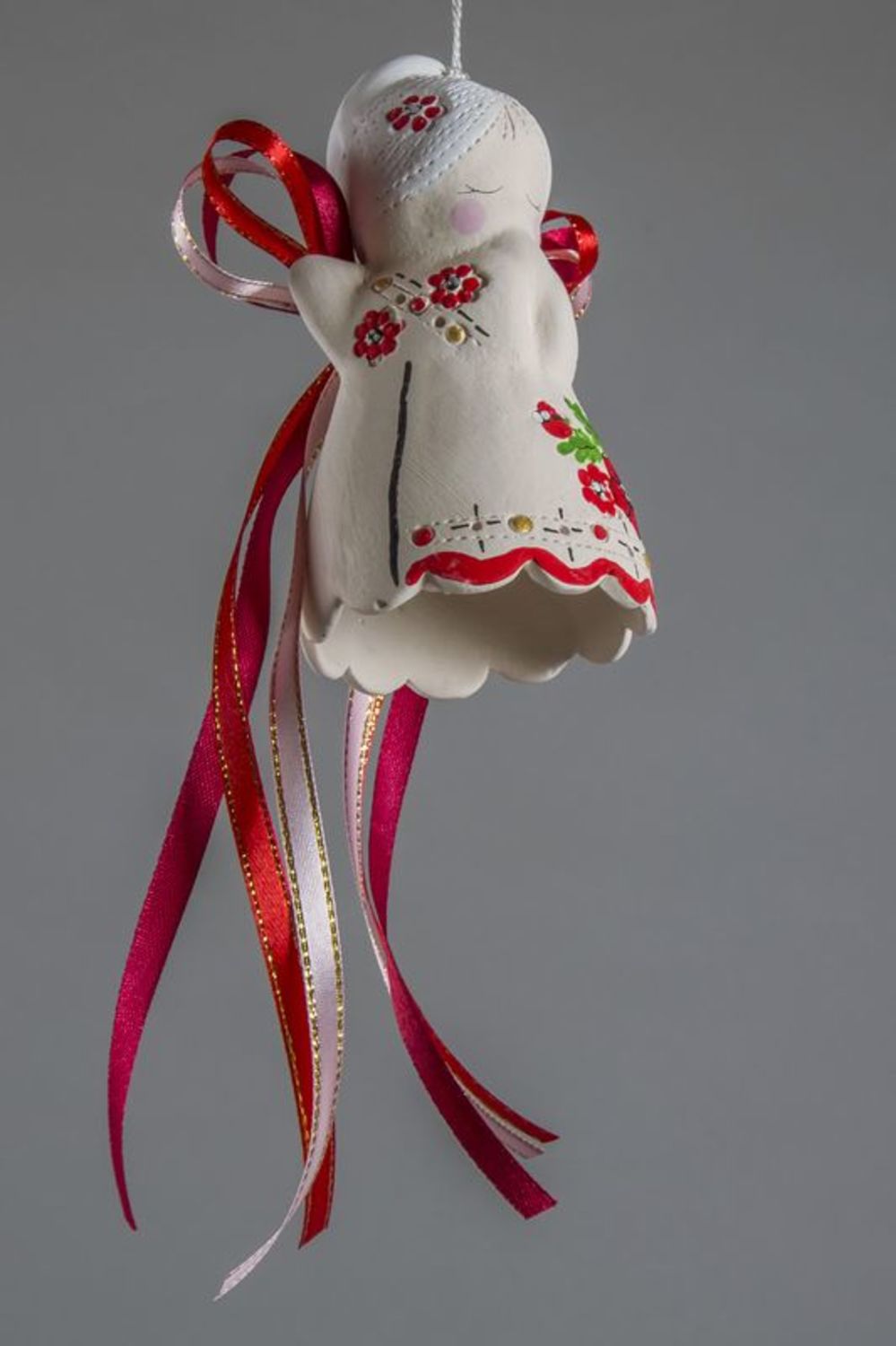 Clochette céramique avec rubans faite main photo 2