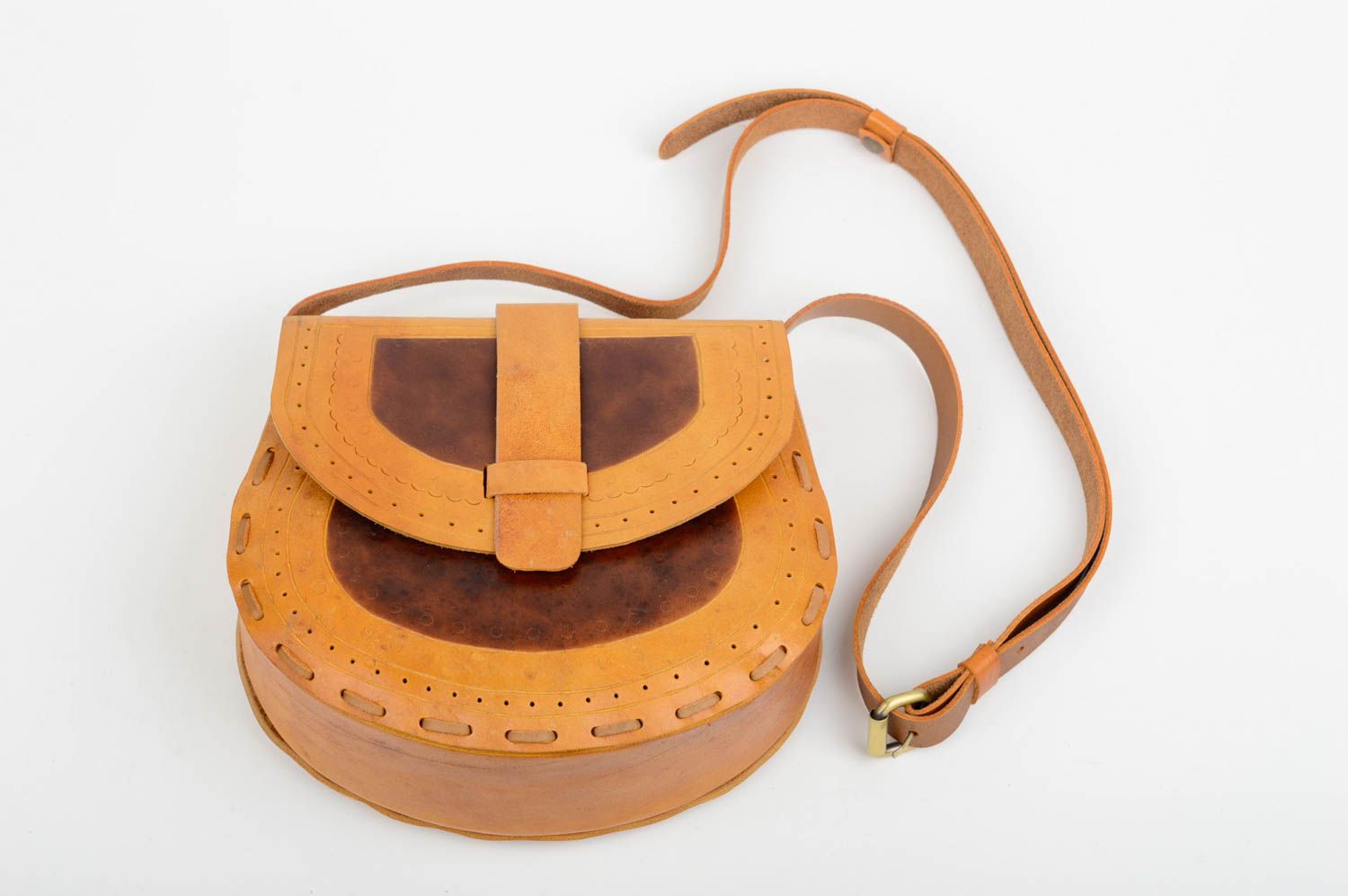 Shoulder bag handmade leather purse brown ladys bag ethnic style light purse photo 3