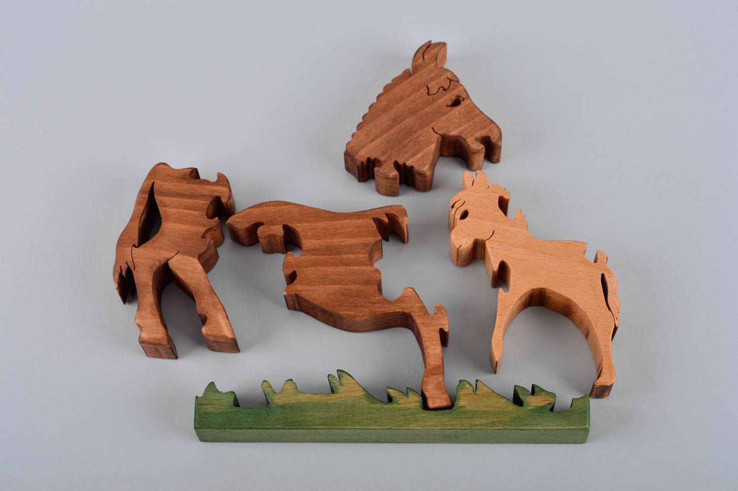 Puzzle 3D en bois fait main Jouet d'éveil écolo âne et ânon Cadeau bébé photo 5
