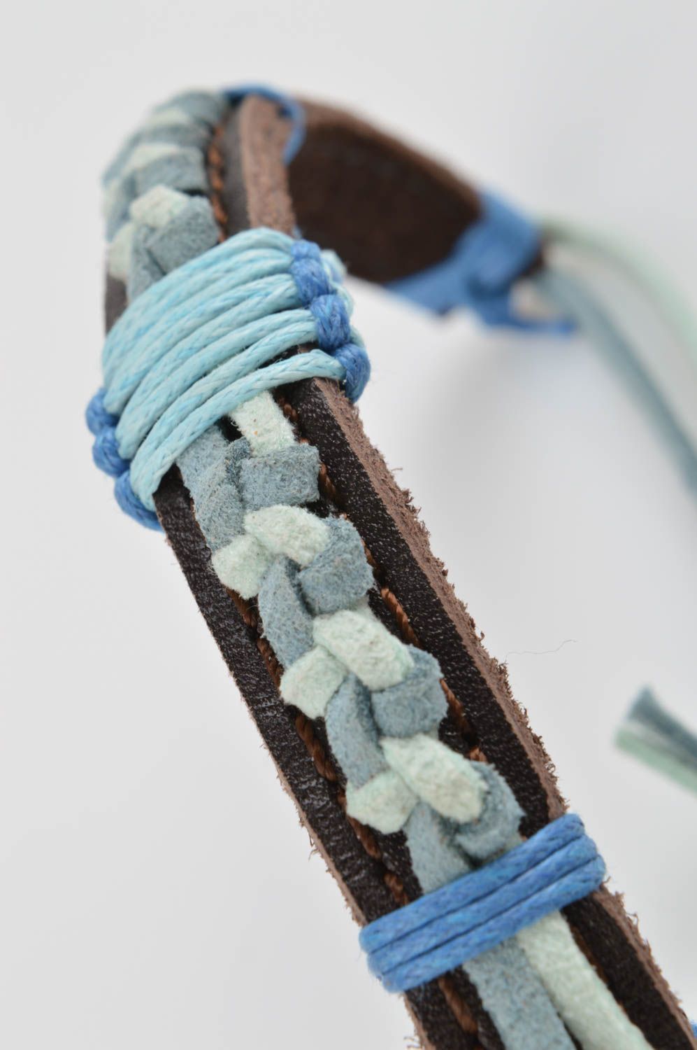 Handmade Leder Armband geflochten blau Designer Schmuck Accessoires für Frauen foto 4