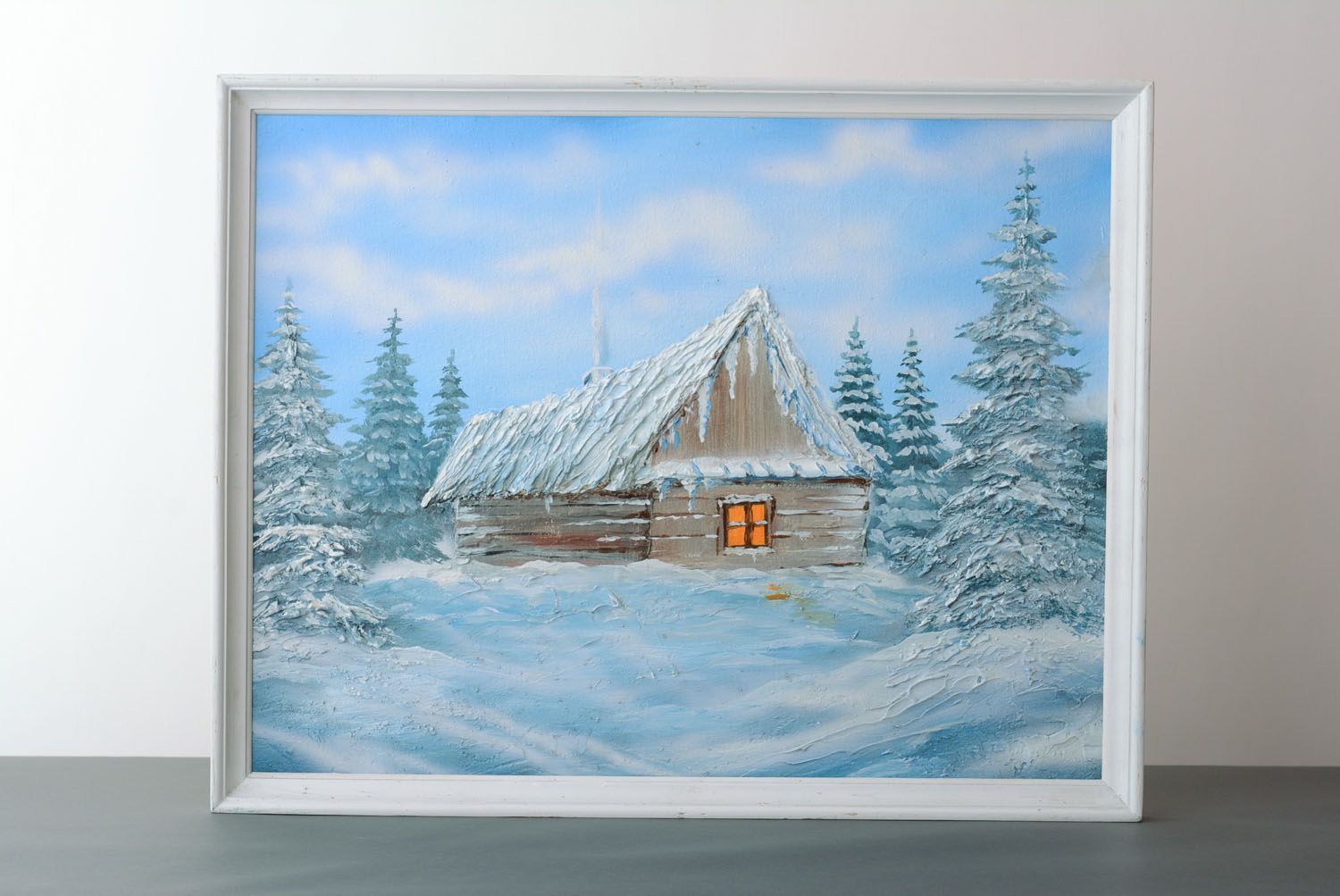 Öl Gemälde Hütte im Wald foto 2