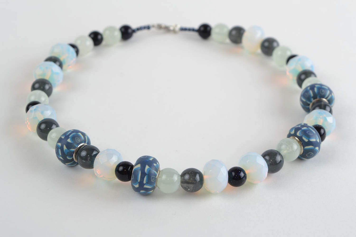 Glas Halskette aus Mondstein in Blau aus Glasperlen und Polymerton für Frauen foto 5