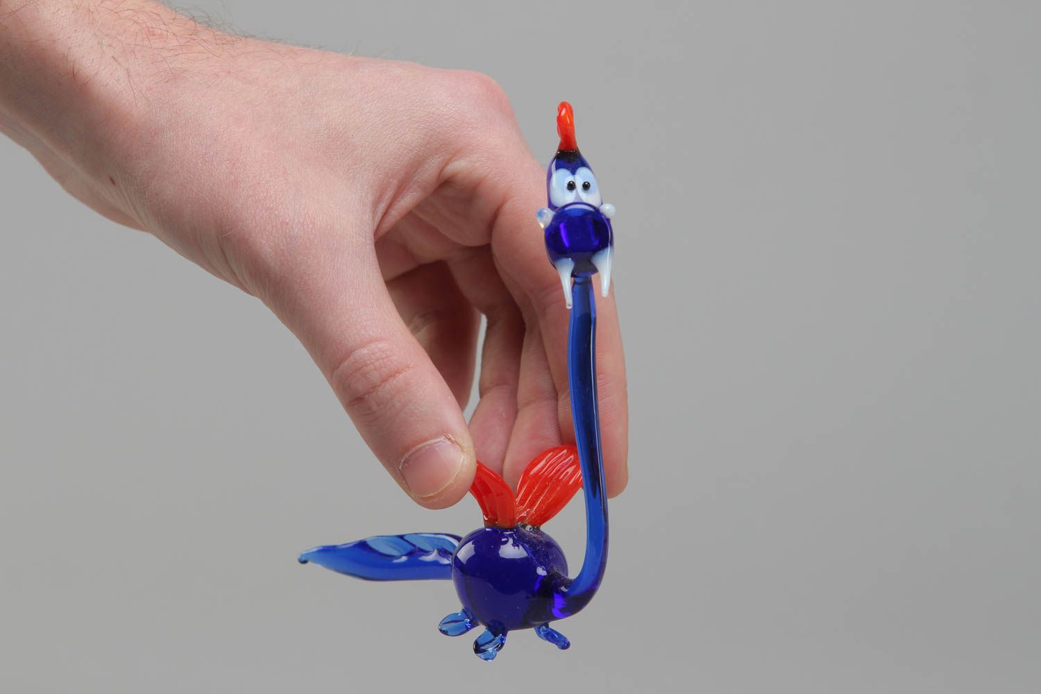 Petite figurine en verre au chalumeau décorative bleue dragon faite main  photo 4