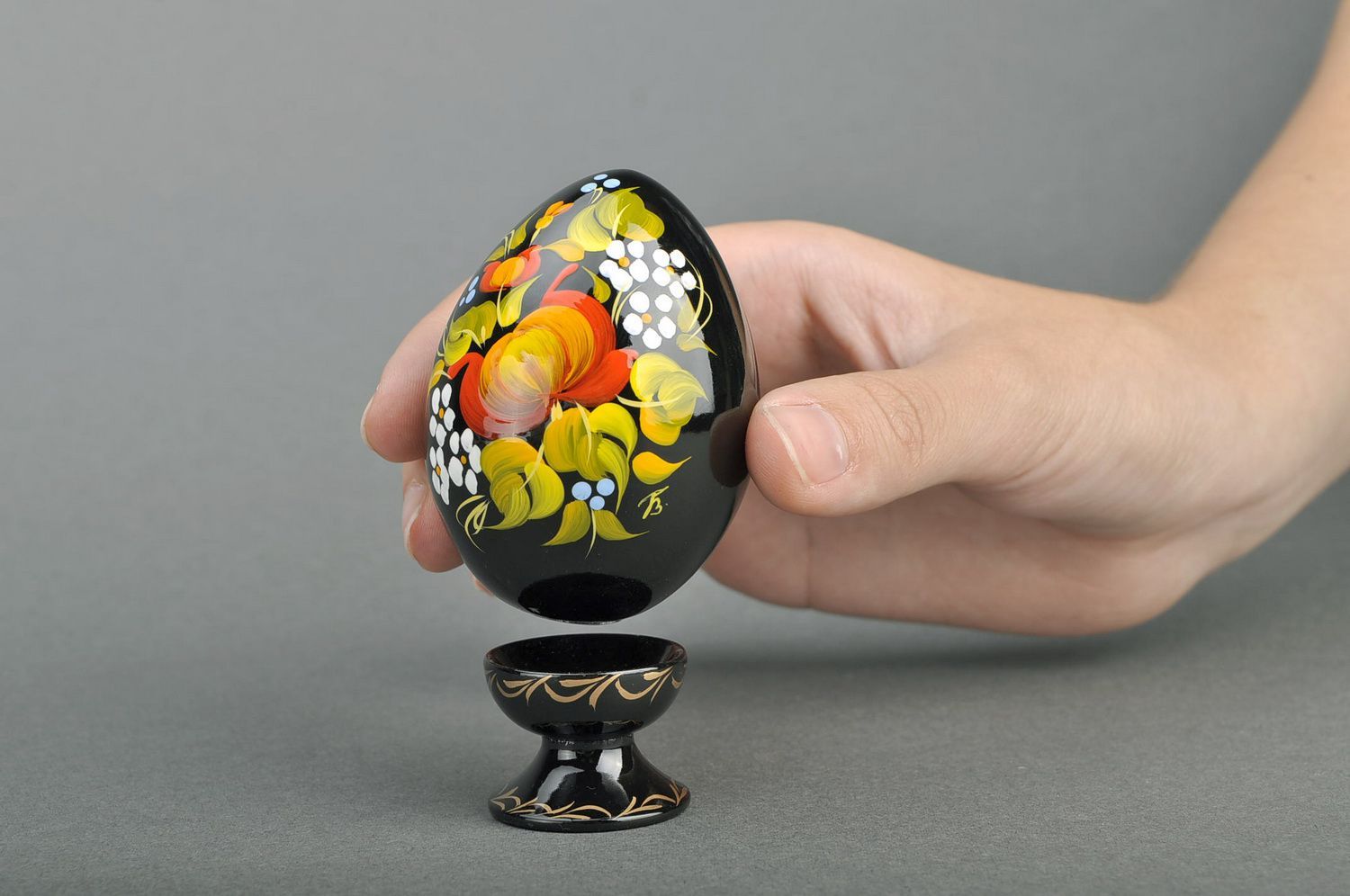 Decorative egg with a holder Peony photo 5