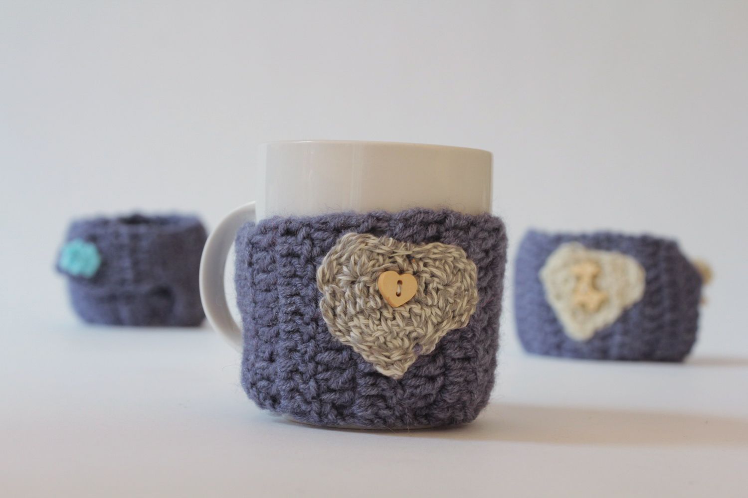 Couvre tasse bleu en laine artisanal photo 5