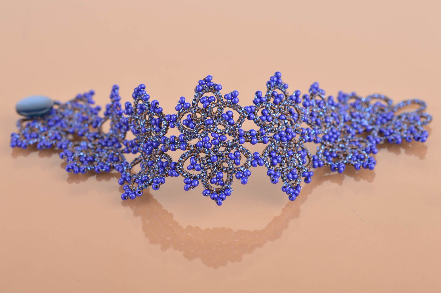Occhi Armband in Blau mit Glasperlen breit handmade elegant Accessoire foto 5