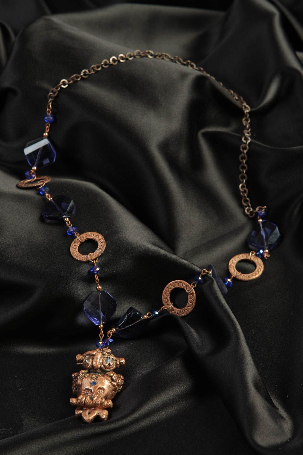 Collier cuivre Bijou fait main design de créateur Accessoire femme verre photo 1