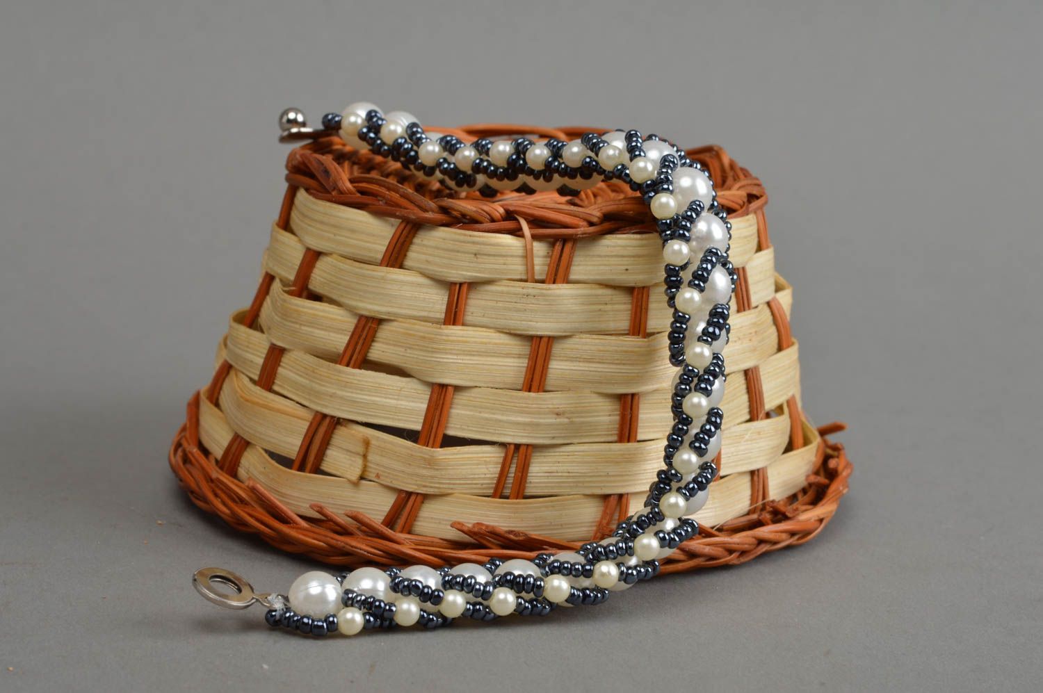 Handmade woven bracelet stylish designer accessory black and white jewelry photo 1