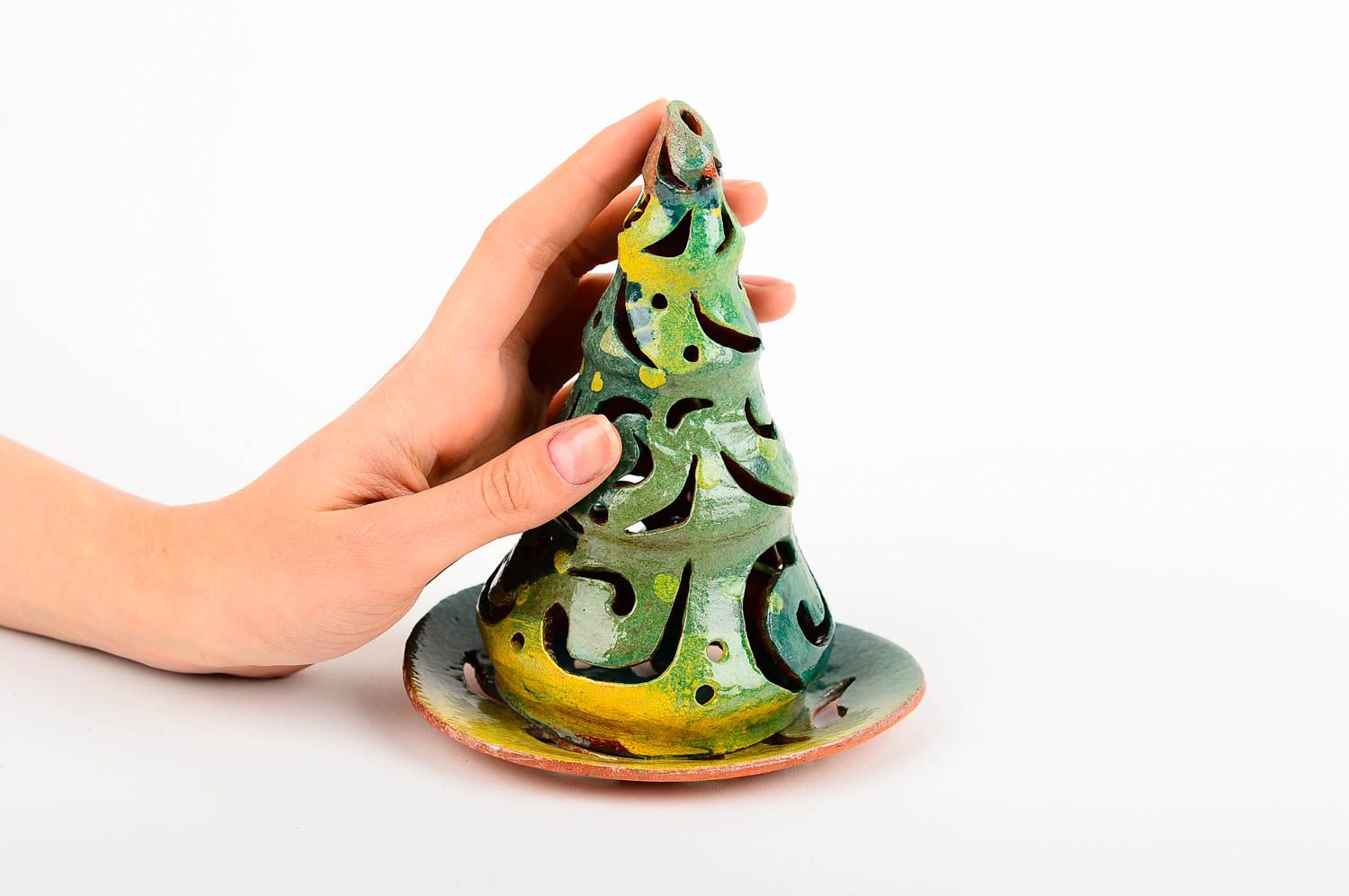 Kerzenhalter aus Ton Designer Kerzenhalter Handmade Deco Teelichthalter bunt foto 2
