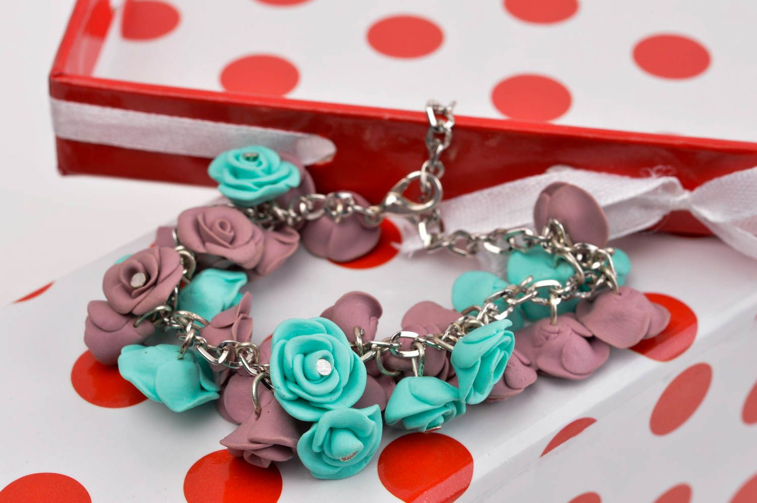 Handmade bracelet flower bracelet clay accessory designer jewelry gift ideas photo 1