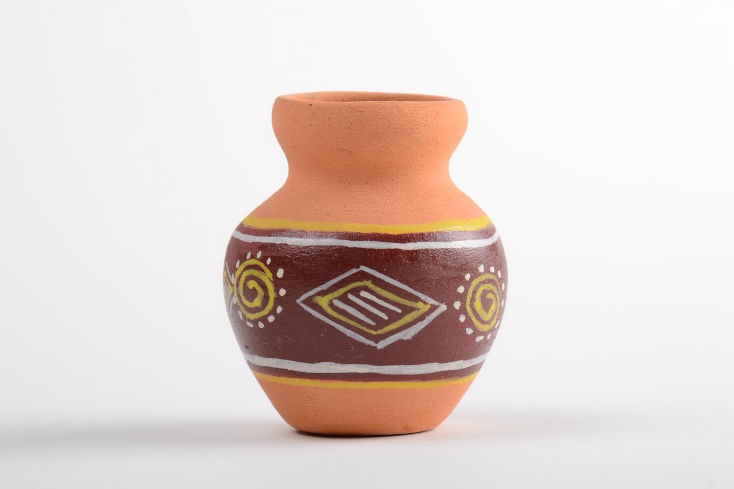 Декоративный глиняный кувшин с росписью ручной работы маленький для декора дома фото 2