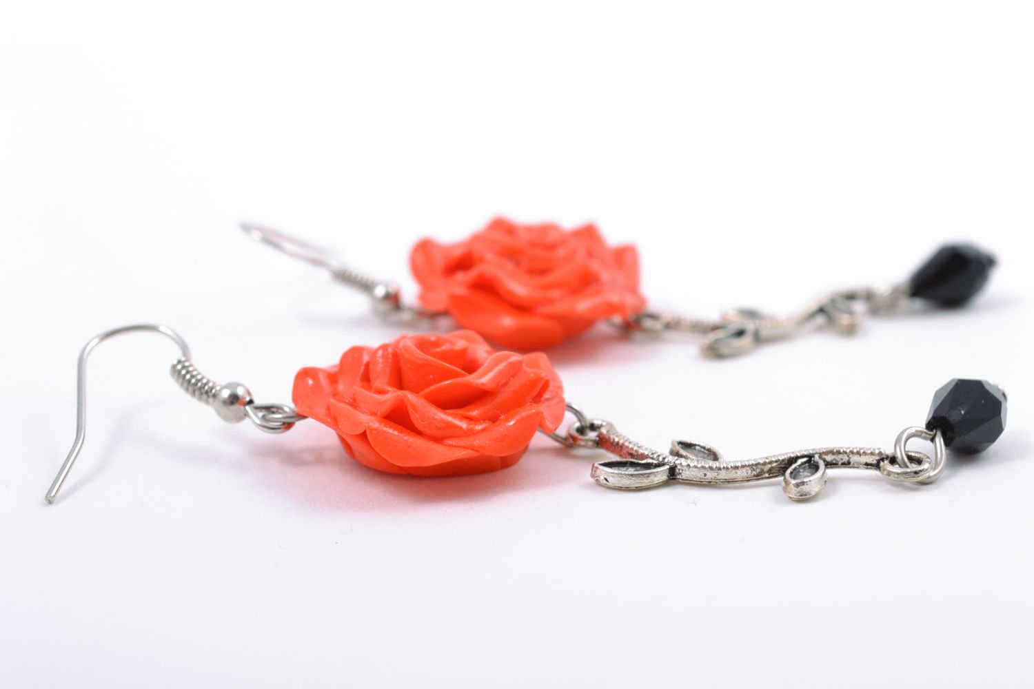 Long polymer clay floral earrings photo 3