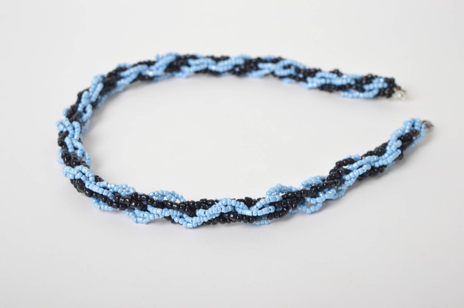 Handmade Schmuck Rocailles Kette Collier Halskette blau schwarz schön Geschenk  foto 3
