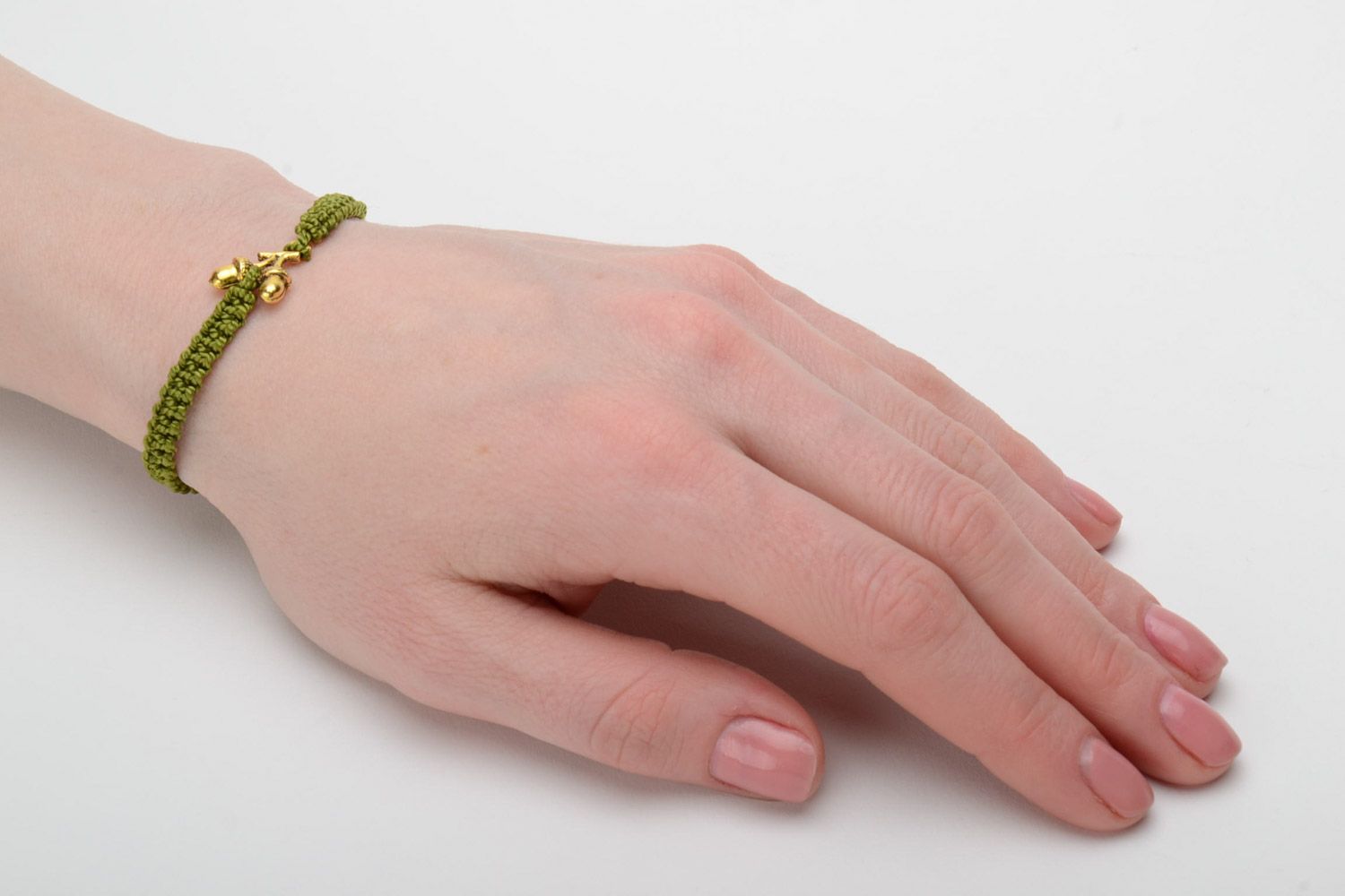Bracelet tressé en macramé fait main pendeloque gland vert femme style casual photo 2