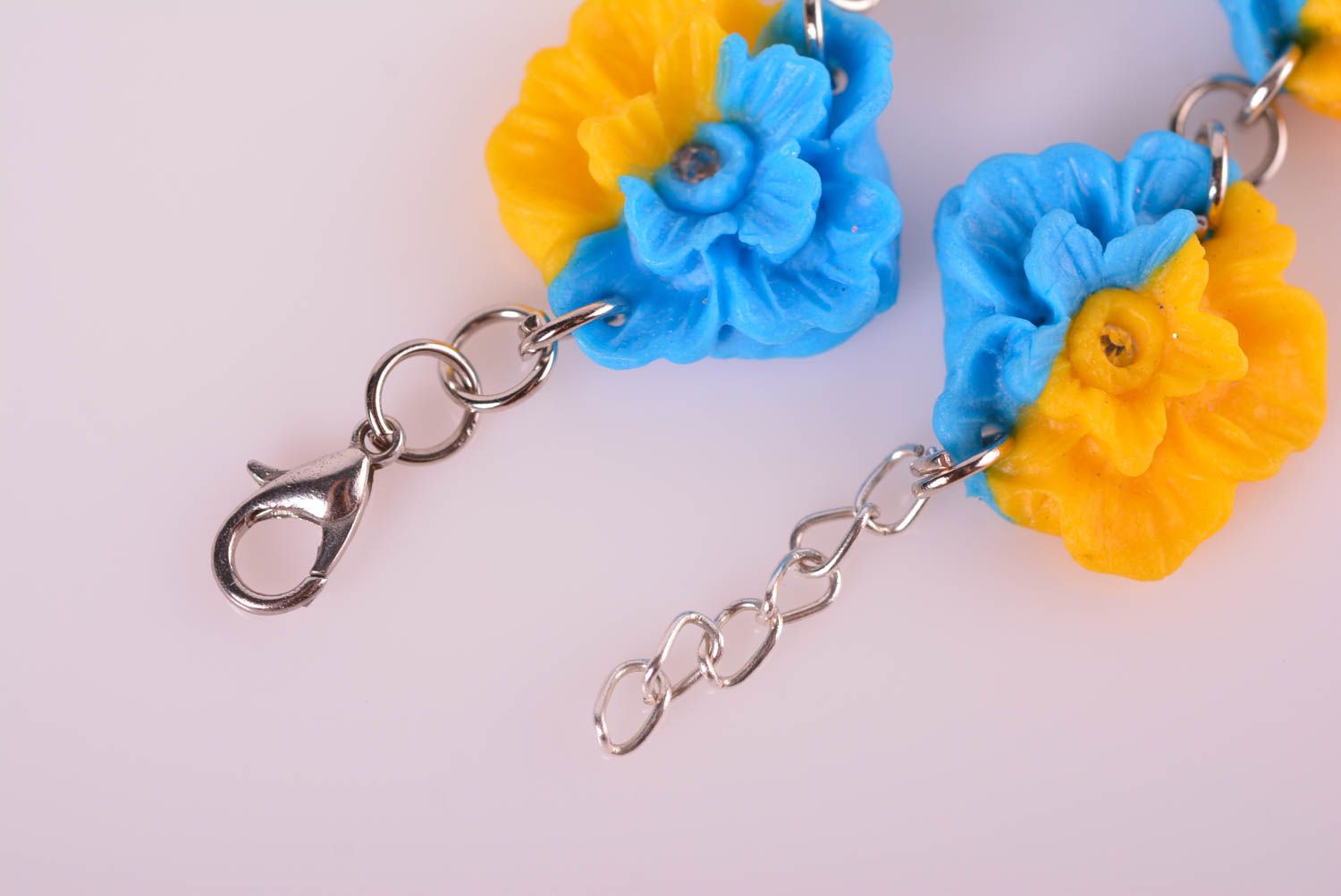 Chain tennis clay yellow and blue flowers bracelet for a girl photo 6