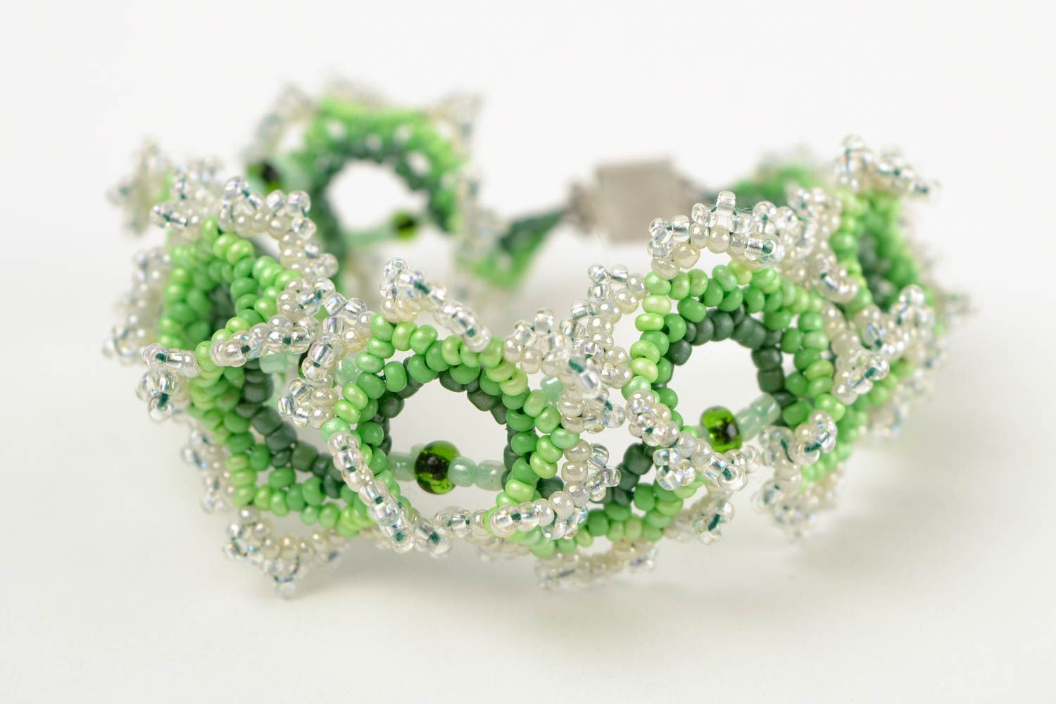 Bracelet perles rocaille Bijou fait main Accessoire femme vert à la mode tressé photo 4