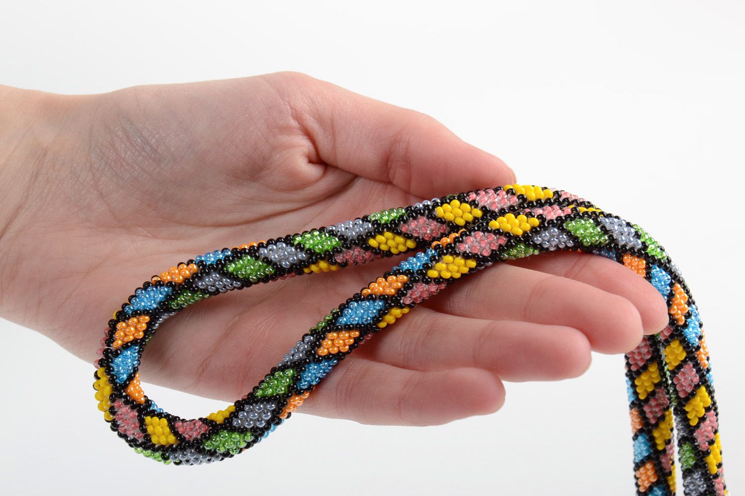 Collier en perles au crochet multicolore motif losange fait main pour femme photo 5