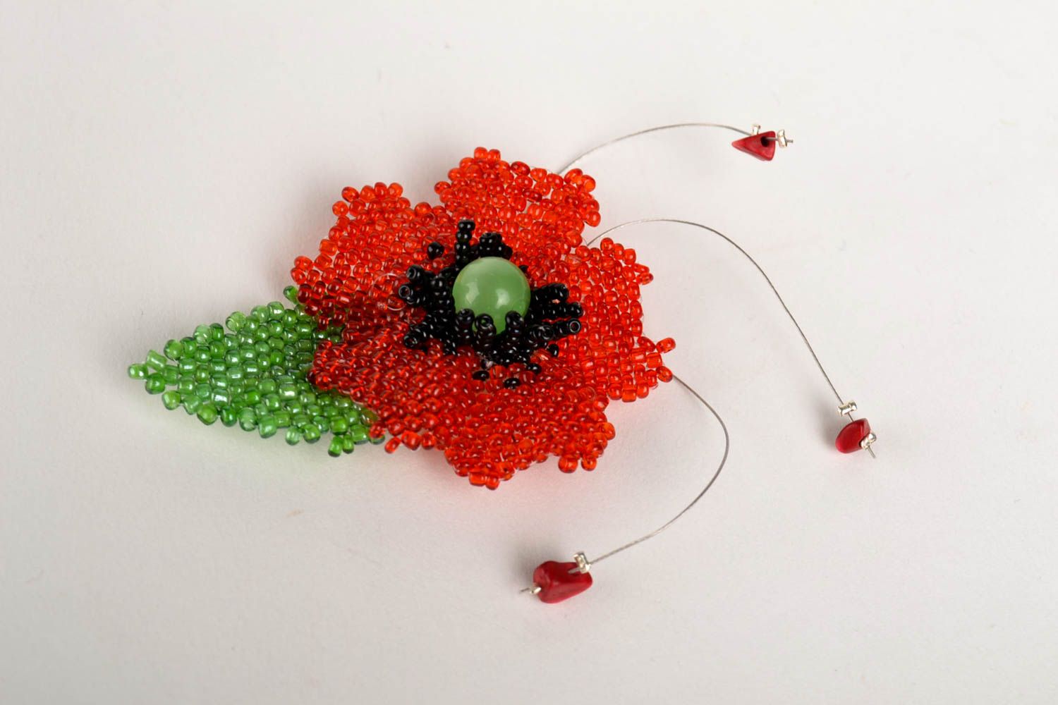Handmade Blume Brosche Glasperlen Schmuck Accessoire für Frauen grelle Mohnblume foto 4